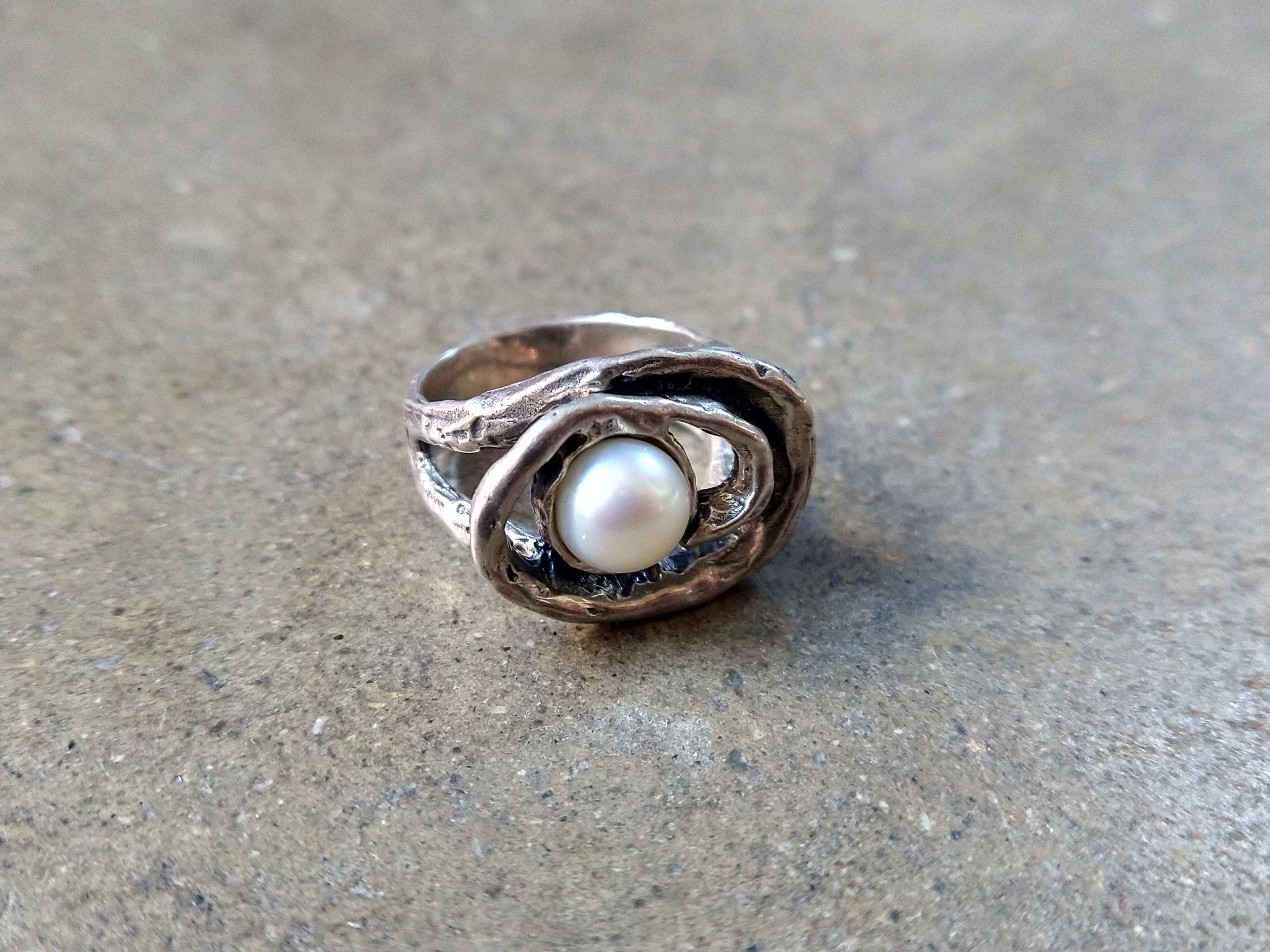 Other Sterling Silver Ring Pearl Size 8 Modern Avant Garde 11.3g Size ONE SIZE - 2 Thumbnail