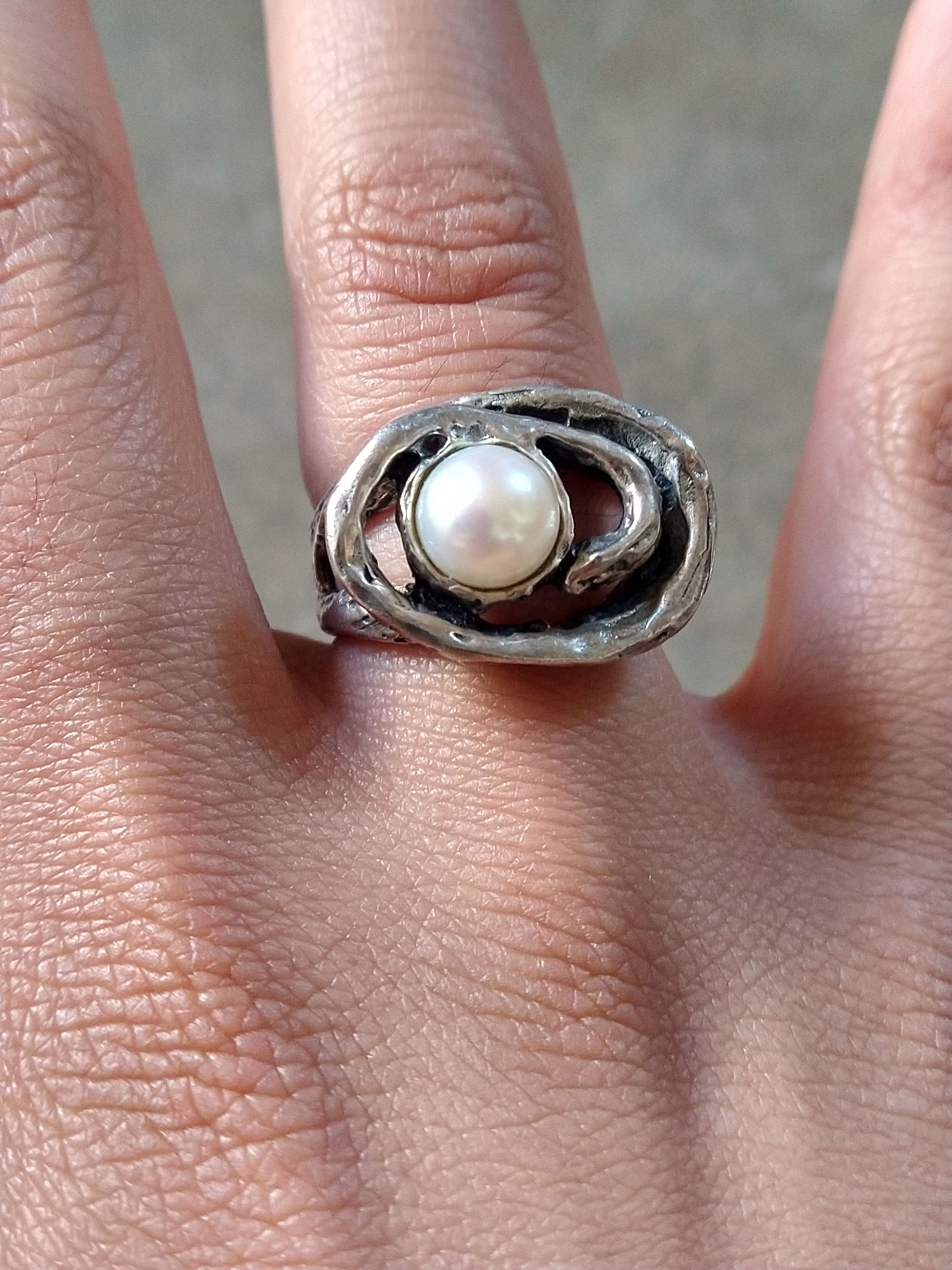 Other Sterling Silver Ring Pearl Size 8 Modern Avant Garde 11.3g Size ONE SIZE - 12 Thumbnail