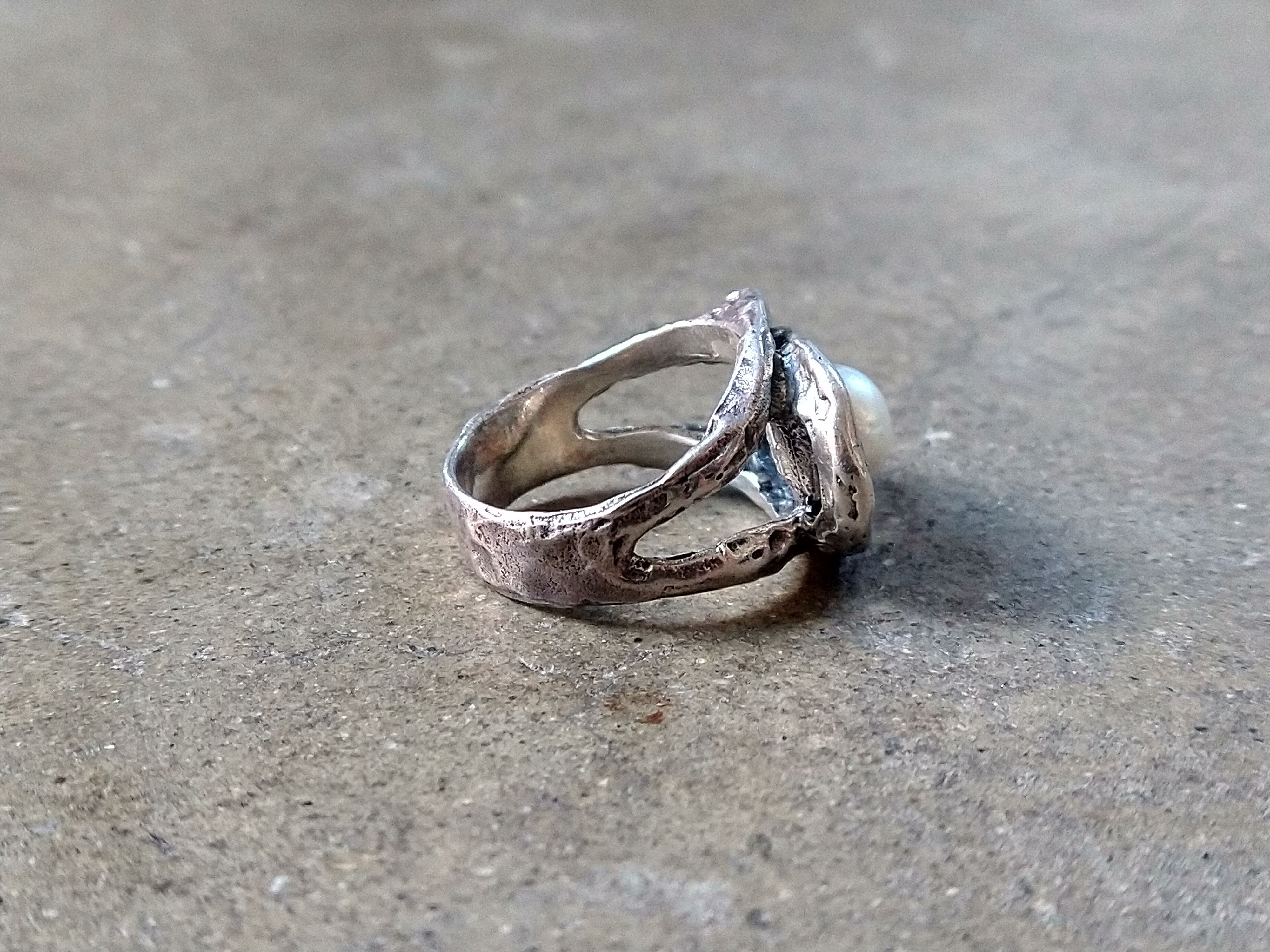 Other Sterling Silver Ring Pearl Size 8 Modern Avant Garde 11.3g Size ONE SIZE - 6 Thumbnail