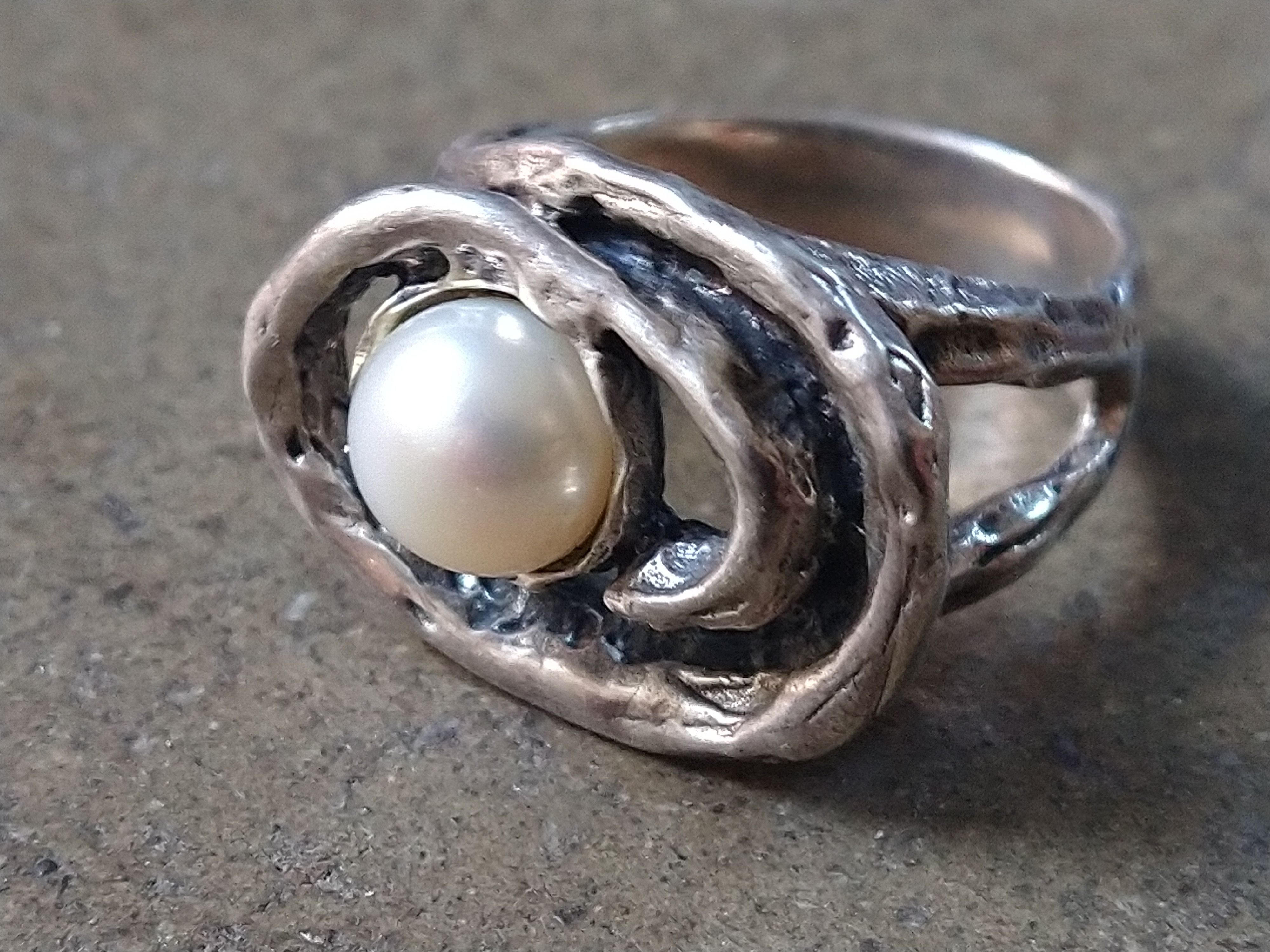 Other Sterling Silver Ring Pearl Size 8 Modern Avant Garde 11.3g Size ONE SIZE - 4 Thumbnail