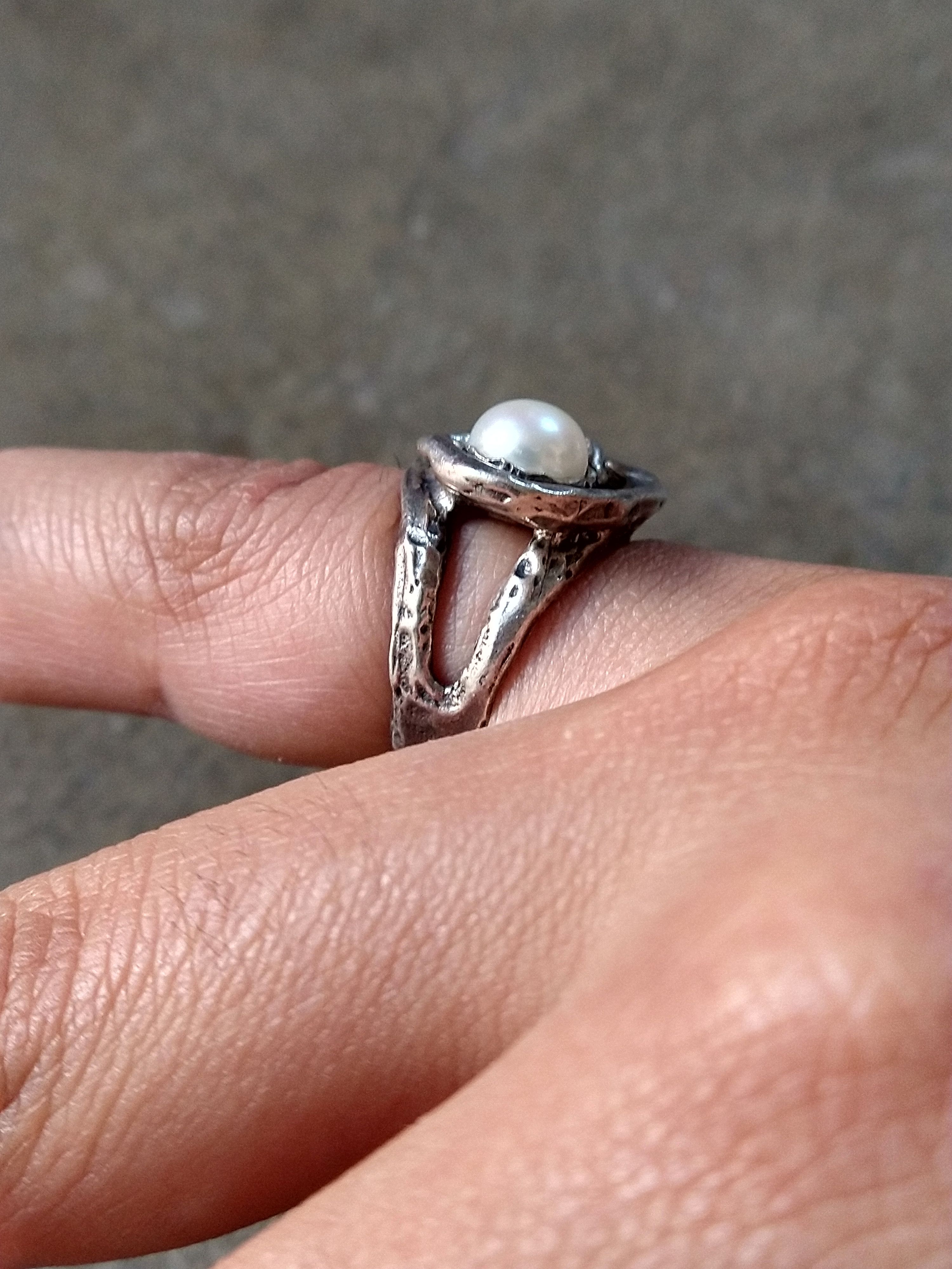 Other Sterling Silver Ring Pearl Size 8 Modern Avant Garde 11.3g Size ONE SIZE - 13 Thumbnail
