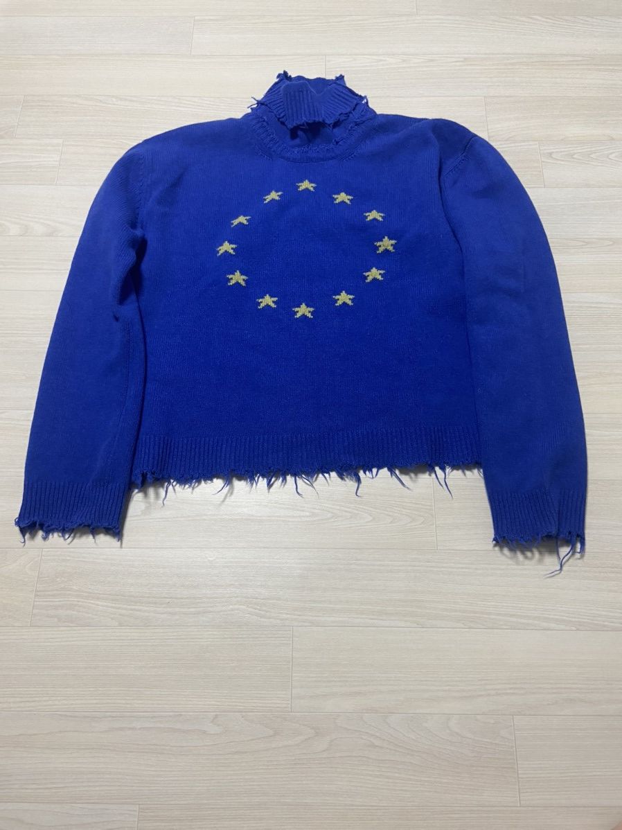 Pre-owned Vetements Europe Logo Oversized Distressed Knit Sweatshirt In Blue