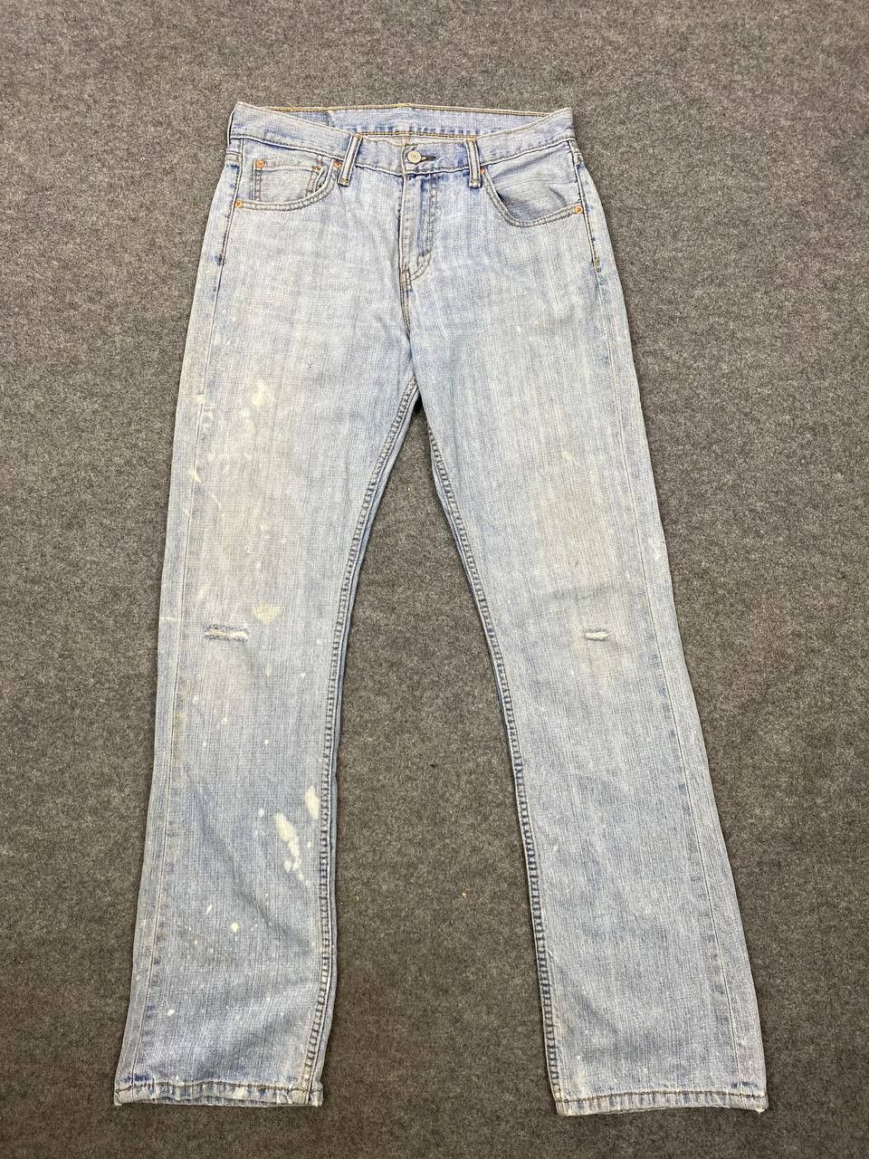 image of Distressed Denim x Levis 527 Bootcut Flare Denim Distressed Paint Splatter in Light Blue (Size 34)