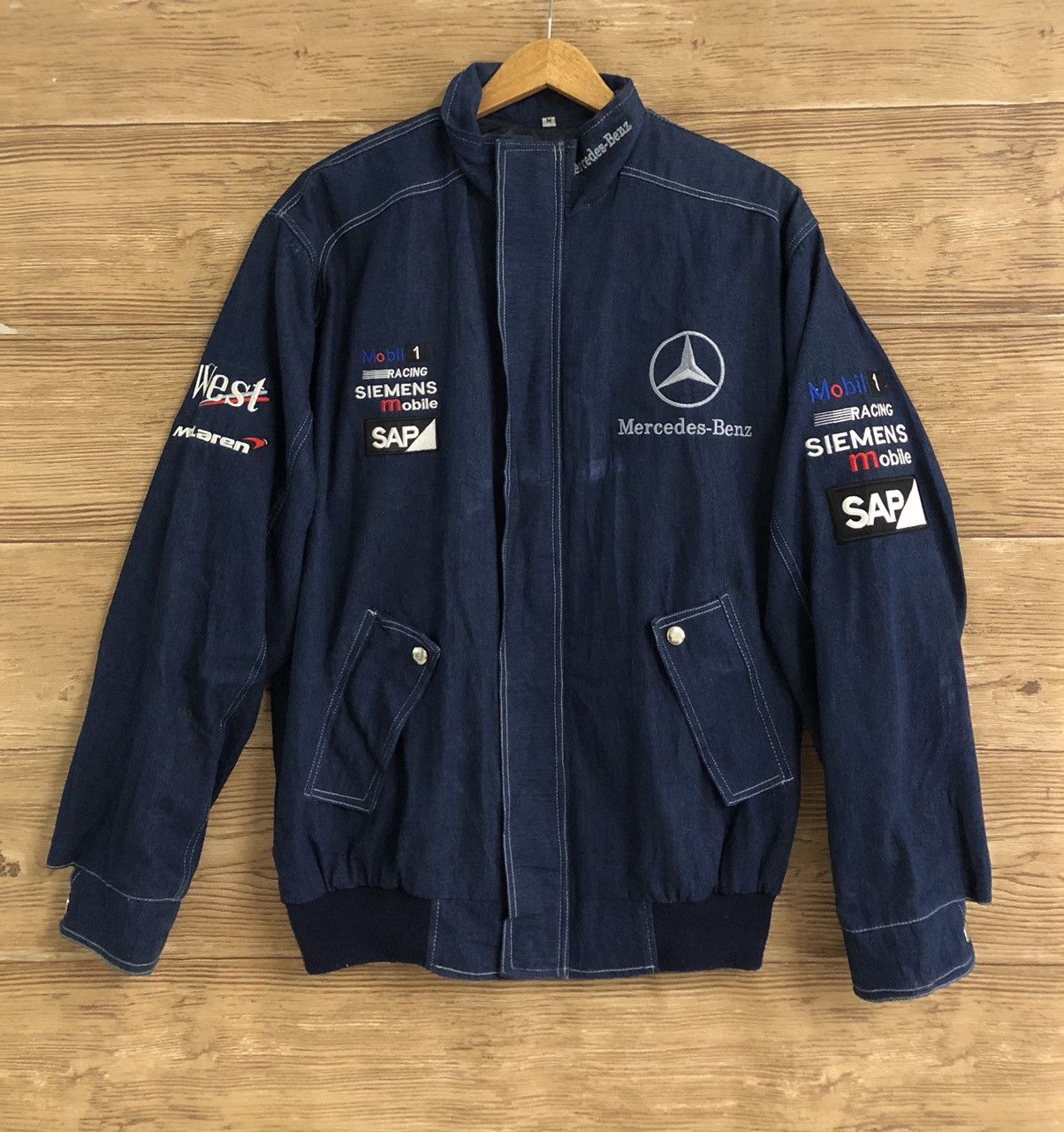 Vintage Mercedes Benz Denim Jacket M McLaren Mobil BMW