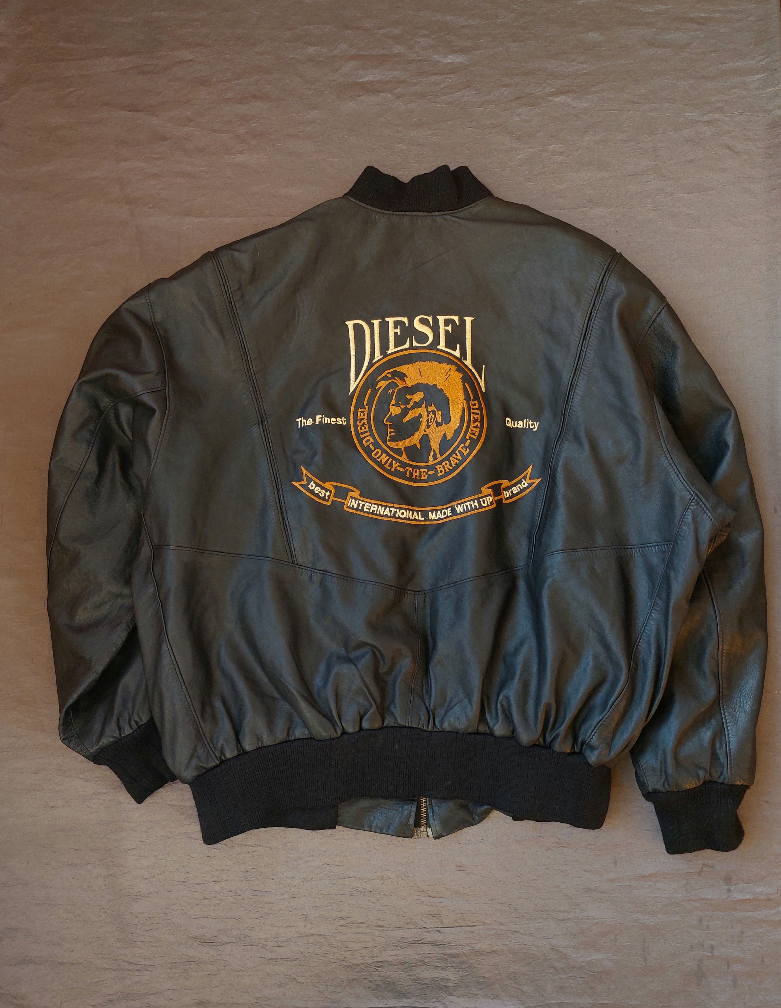 Vintage Y2K Diesel leather jacket, large embroidered logo