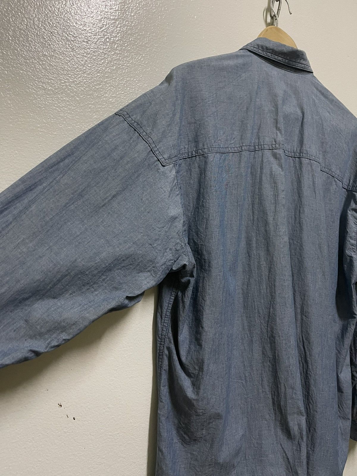 Marithe + Francois Girbaud × Vintage MFG Cargo Pocket Chambray Shirt Long Sleeve Size US M / EU 48-50 / 2 - 10 Thumbnail