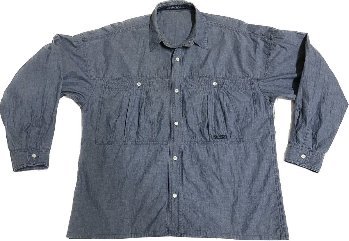 Marithe + Francois Girbaud × Vintage MFG Cargo Pocket Chambray Shirt Long Sleeve Size US M / EU 48-50 / 2 - 15 Thumbnail