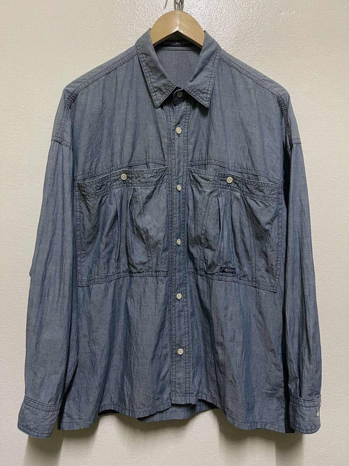 Marithe + Francois Girbaud × Vintage MFG Cargo Pocket Chambray Shirt Long Sleeve Size US M / EU 48-50 / 2 - 1 Thumbnail