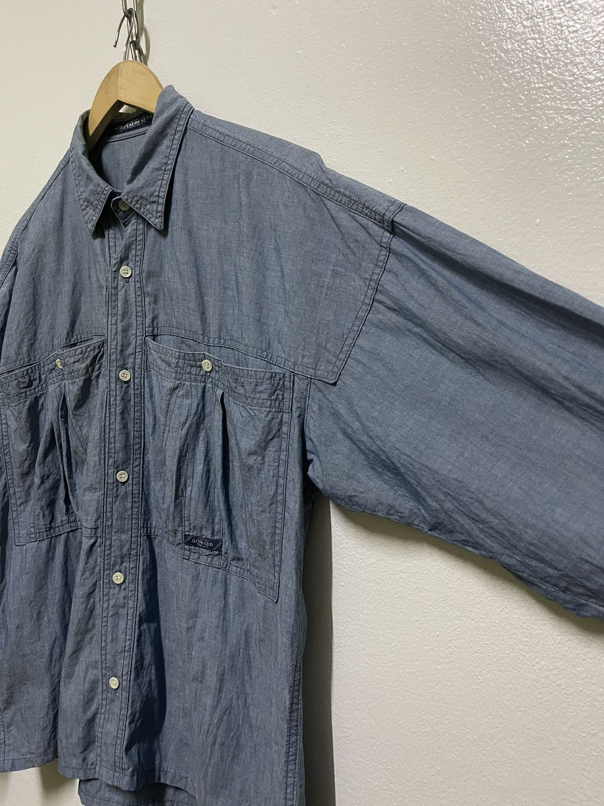 Marithe + Francois Girbaud × Vintage MFG Cargo Pocket Chambray Shirt Long Sleeve Size US M / EU 48-50 / 2 - 4 Thumbnail