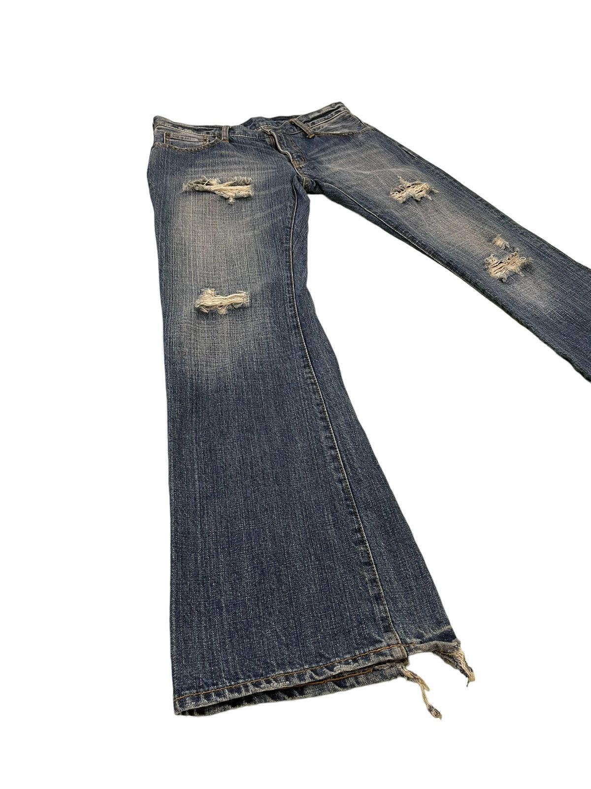 Japanese Brand Flare Jeans Coat of Arms Distress Denim Low Rise 2🟦3 Size US 31 - 1 Thumbnail
