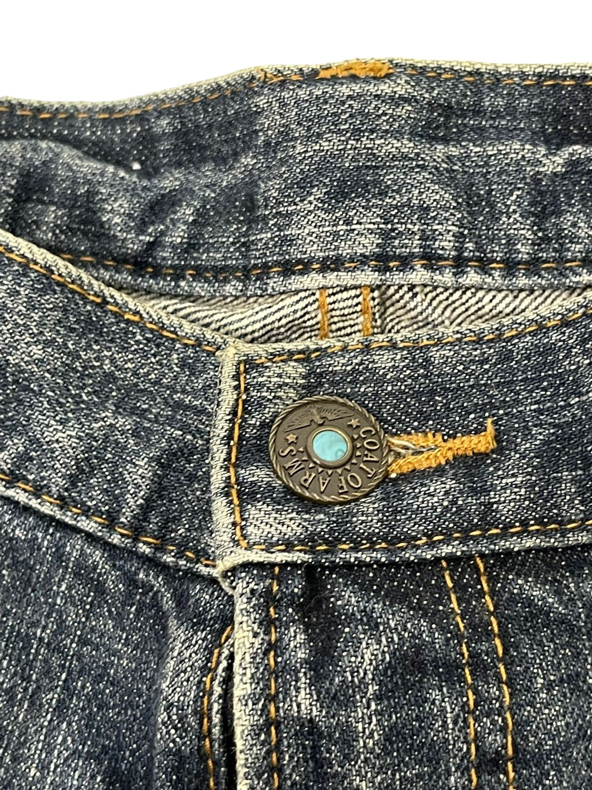 Japanese Brand Flare Jeans Coat of Arms Distress Denim Low Rise 2🟦3 Size US 31 - 10 Thumbnail