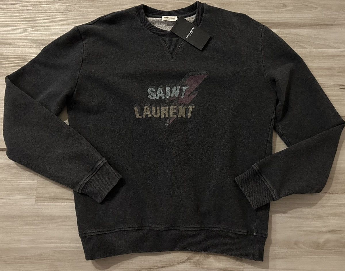 image of Saint Laurent Paris Lightning Bolt Crew Sweatshirt M L XL in Grey, Men's