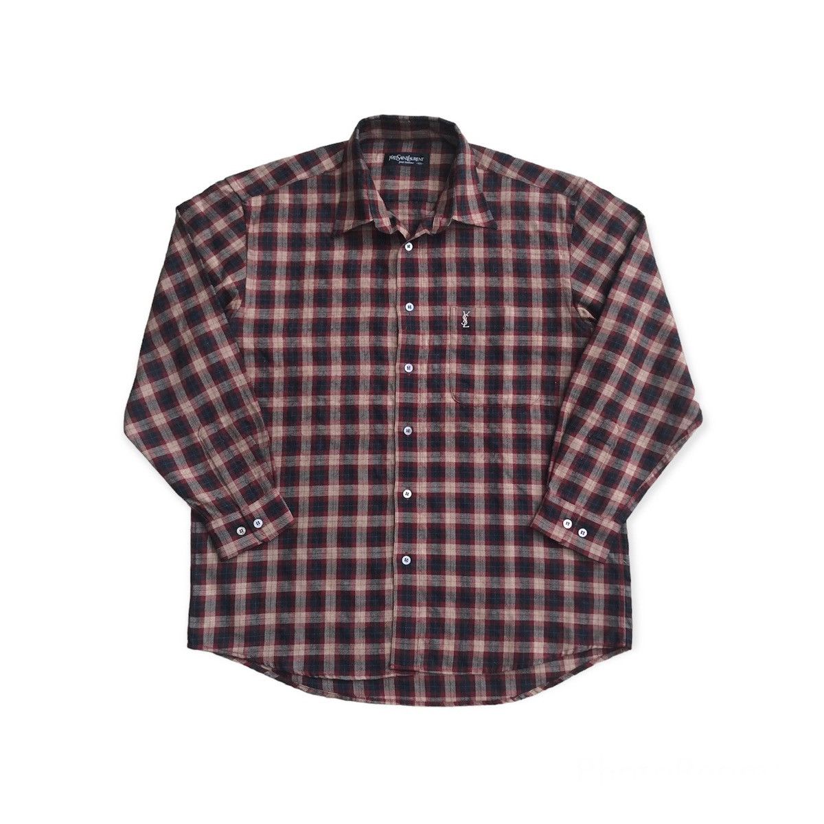 image of Vintage YVES Saint Laurent Pour Homme Flannel Shirt in Plaid, Men's (Size Large)