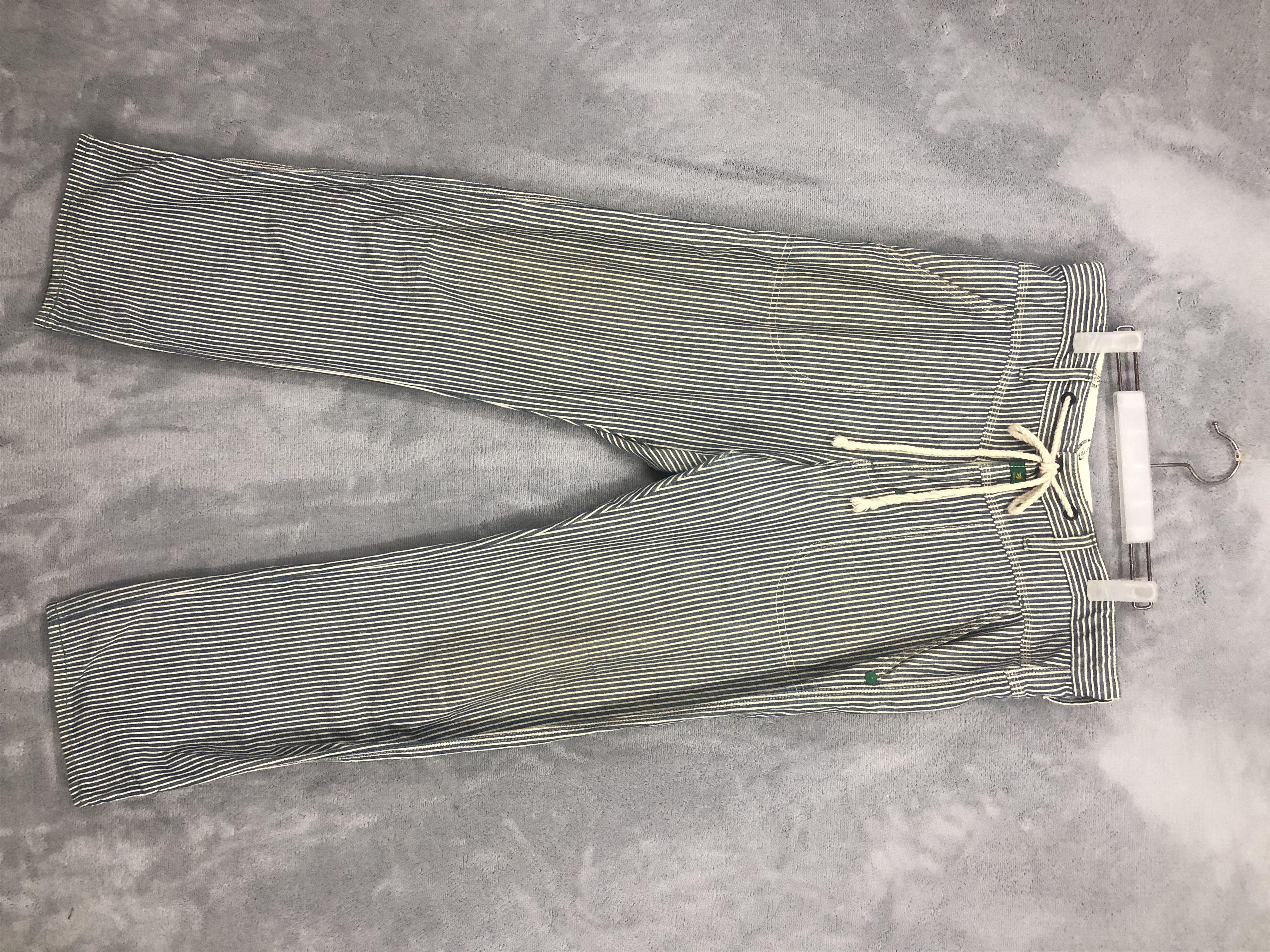 image of Vintage Edwin Hickory Banana Drawstring Pants in Blue/White, Men's (Size 36)