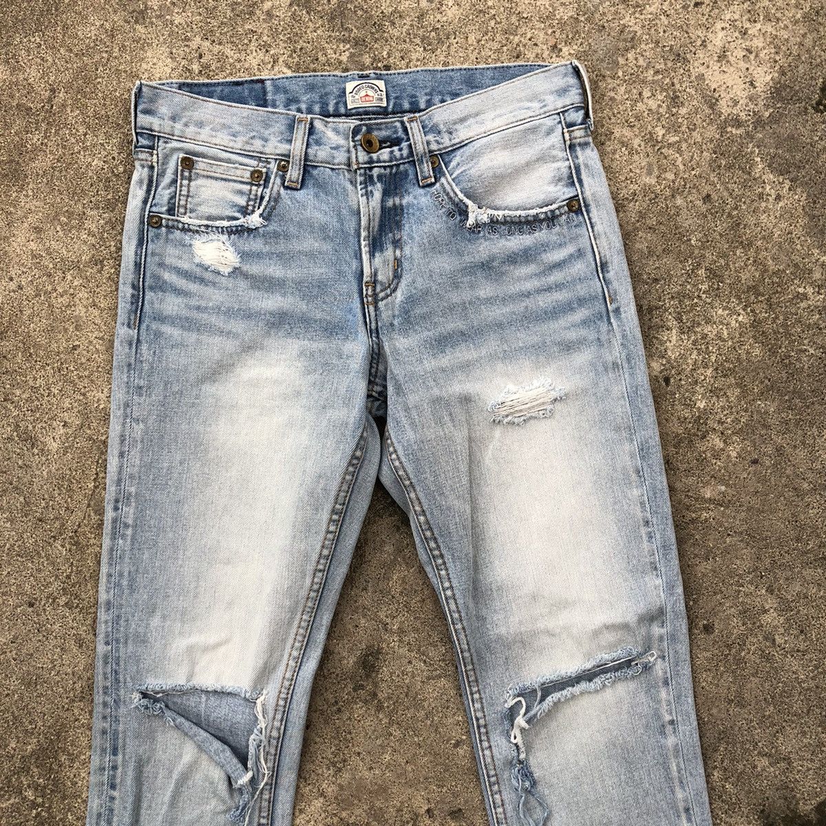 Japanese Brand 🔥Rare🔥🇯🇵Rodeo Crown Stone Wash Rips Distress Denim Jeans Size 29" - 2 Thumbnail