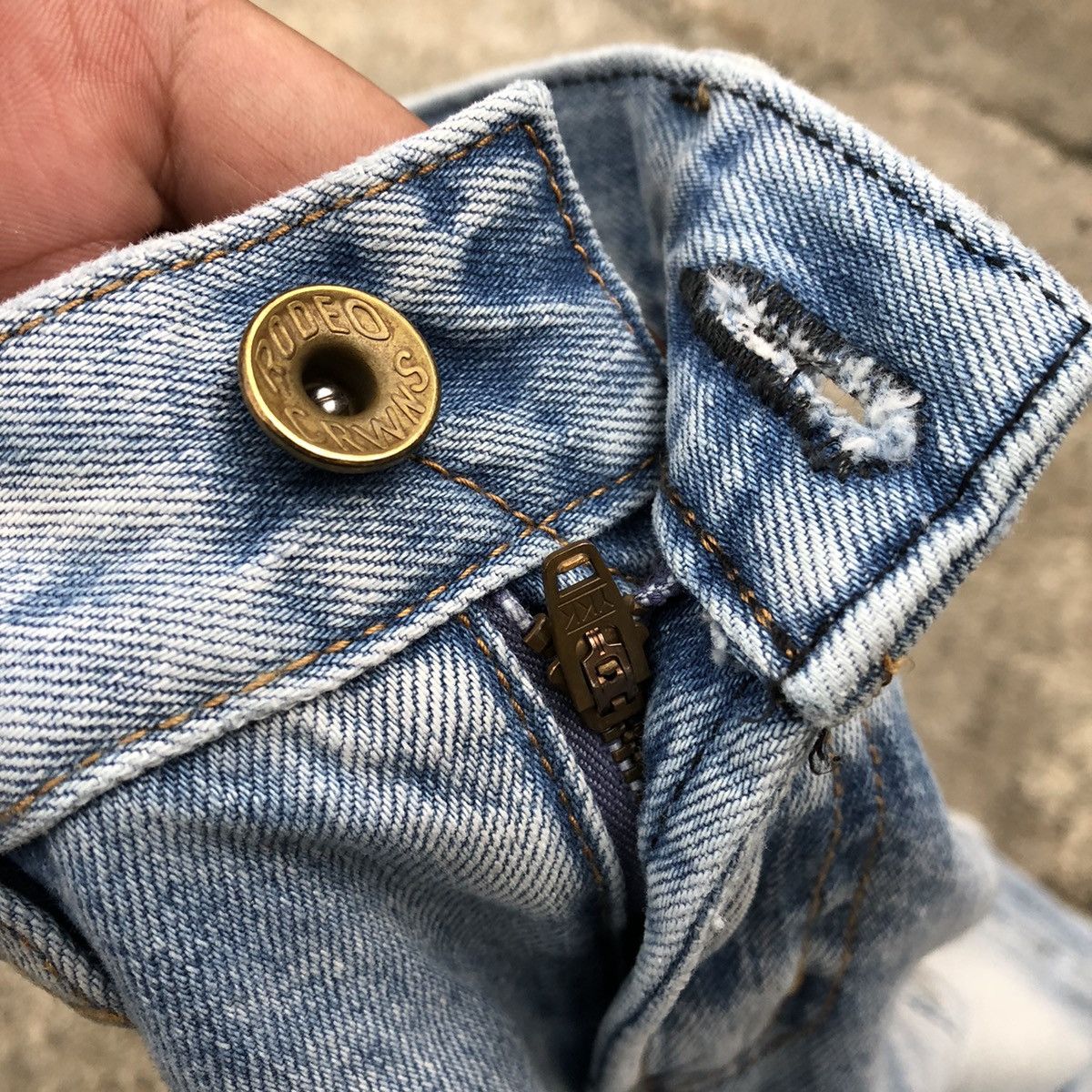 Japanese Brand 🔥Rare🔥🇯🇵Rodeo Crown Stone Wash Rips Distress Denim Jeans Size 29" - 11 Thumbnail