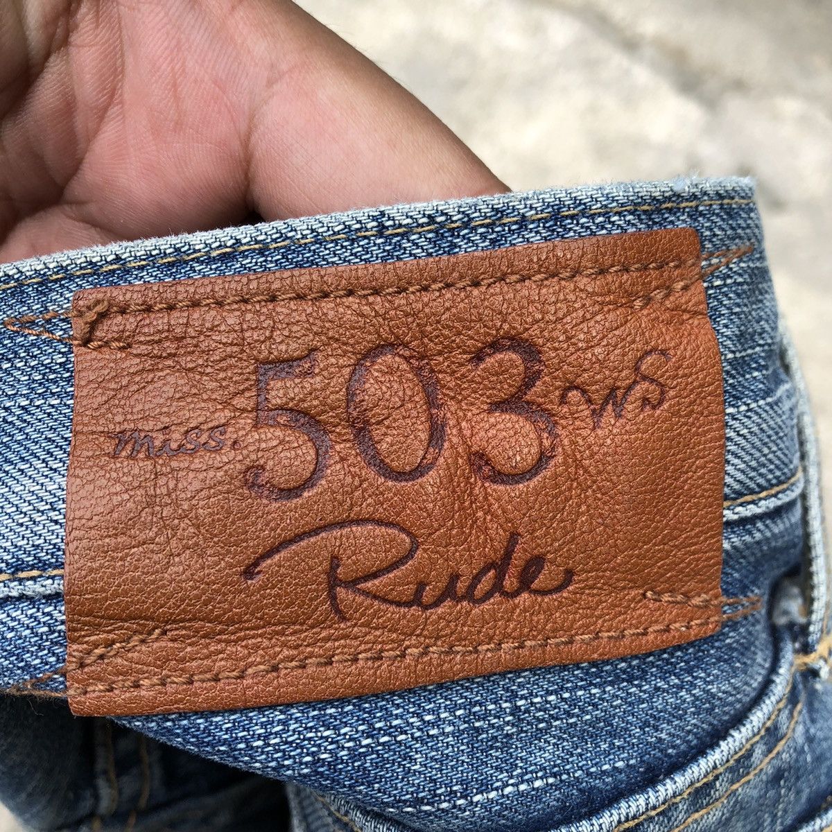 Edwin × Vintage 🔥Rare🔥Edwin 503 Miss Rude Stone Wash Boot Cut Distress Jeans Size 31" - 15 Thumbnail