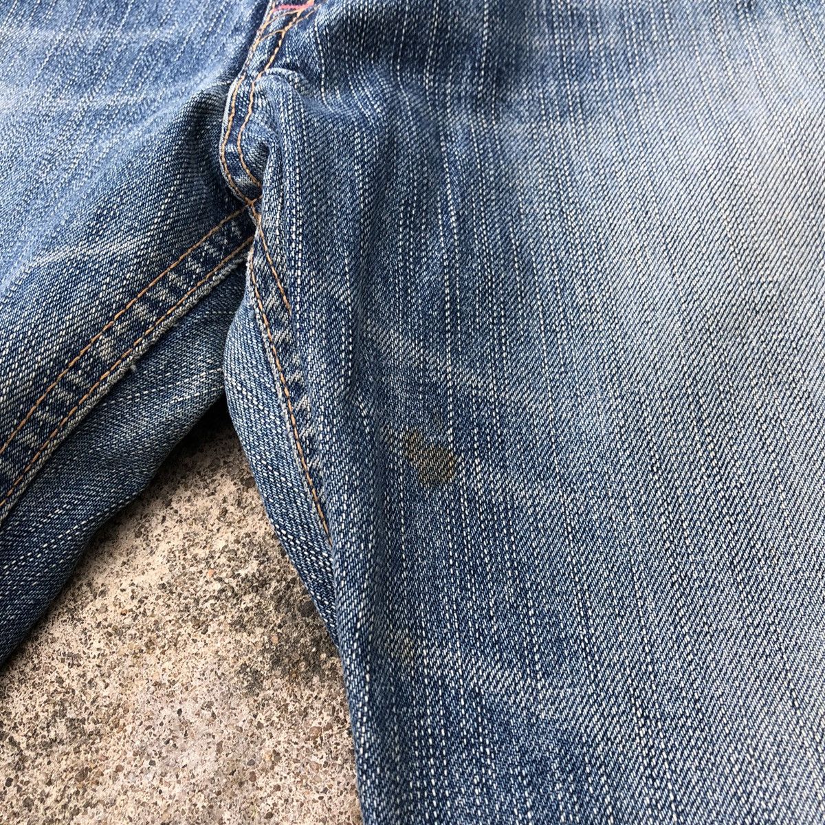 Edwin × Vintage 🔥Rare🔥Edwin 503 Miss Rude Stone Wash Boot Cut Distress Jeans Size 31" - 11 Thumbnail
