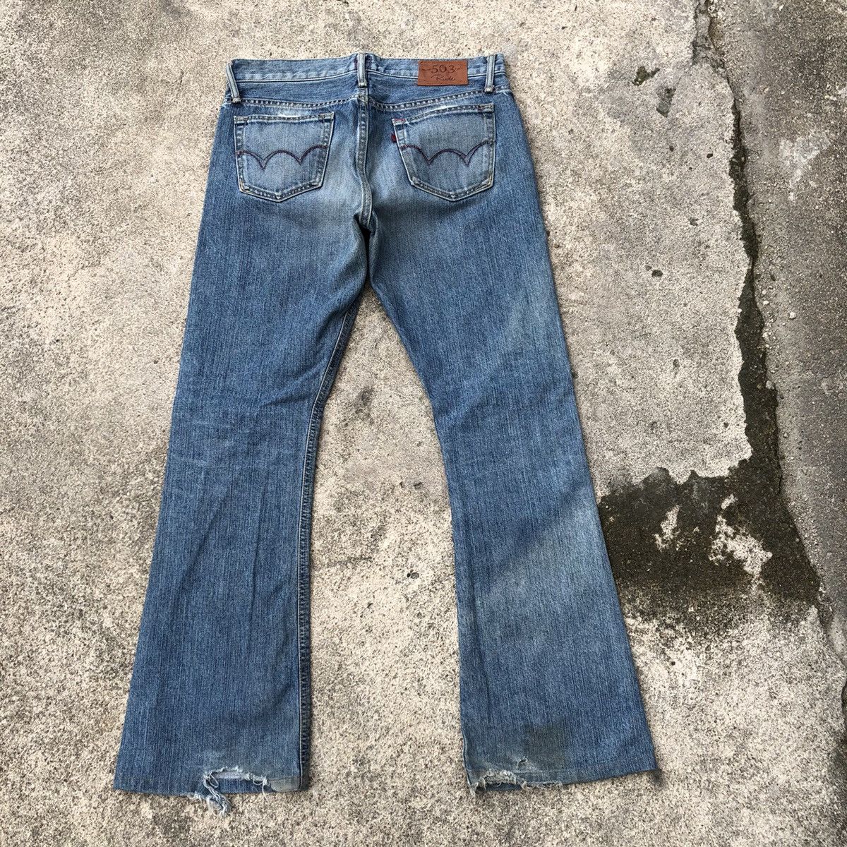 Edwin × Vintage 🔥Rare🔥Edwin 503 Miss Rude Stone Wash Boot Cut Distress Jeans Size 31" - 4 Thumbnail