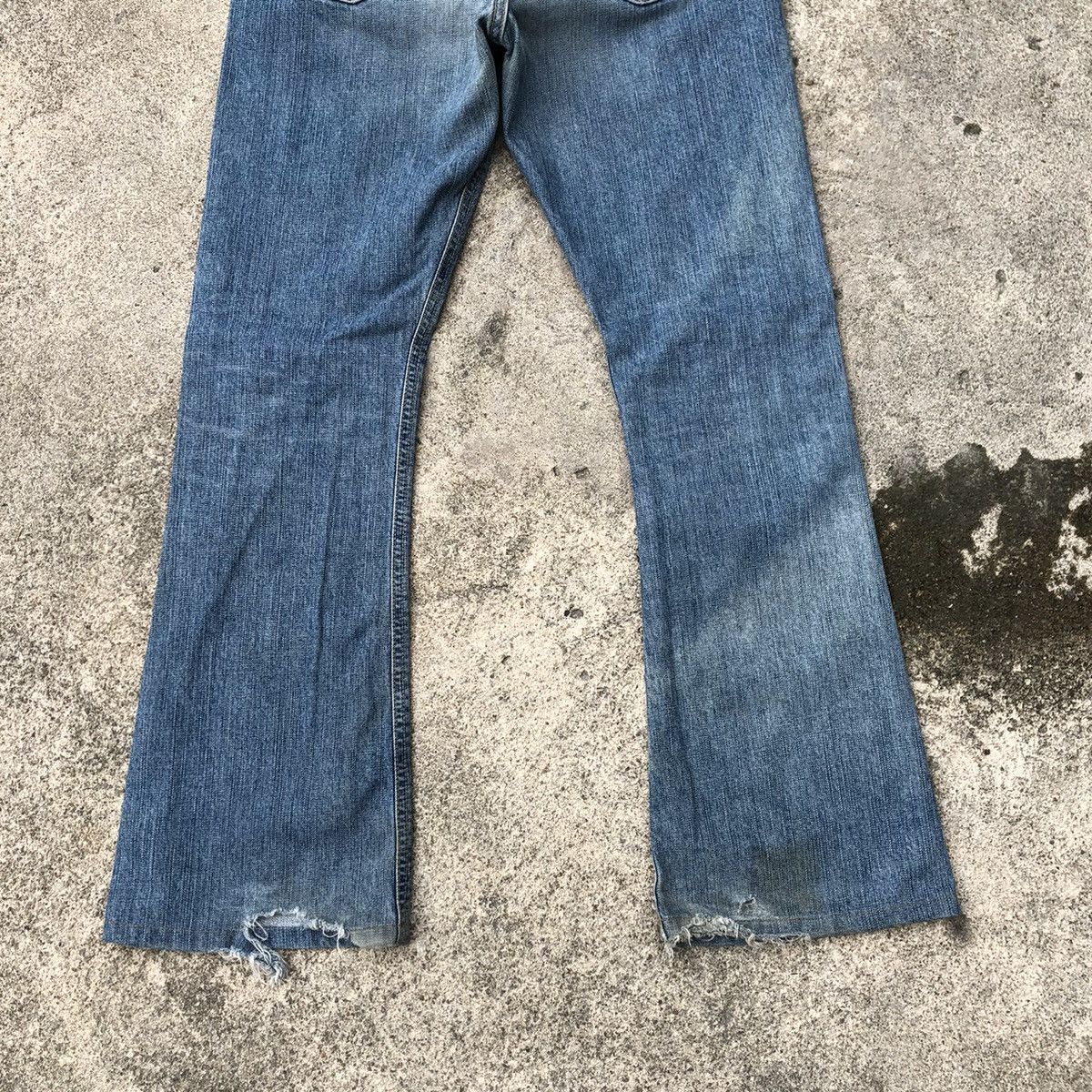 Edwin × Vintage 🔥Rare🔥Edwin 503 Miss Rude Stone Wash Boot Cut Distress Jeans Size 31" - 6 Thumbnail