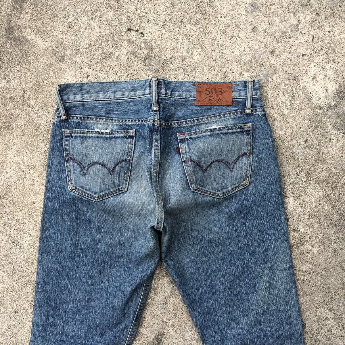 Edwin × Vintage 🔥Rare🔥Edwin 503 Miss Rude Stone Wash Boot Cut Distress Jeans Size 31" - 5 Thumbnail