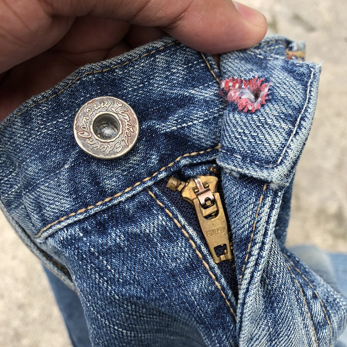 Edwin × Vintage 🔥Rare🔥Edwin 503 Miss Rude Stone Wash Boot Cut Distress Jeans Size 31" - 14 Thumbnail