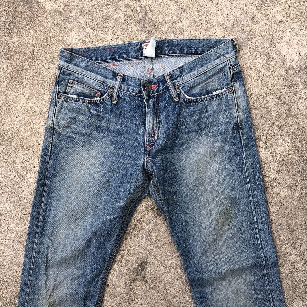 Edwin × Vintage 🔥Rare🔥Edwin 503 Miss Rude Stone Wash Boot Cut Distress Jeans Size 31" - 2 Thumbnail