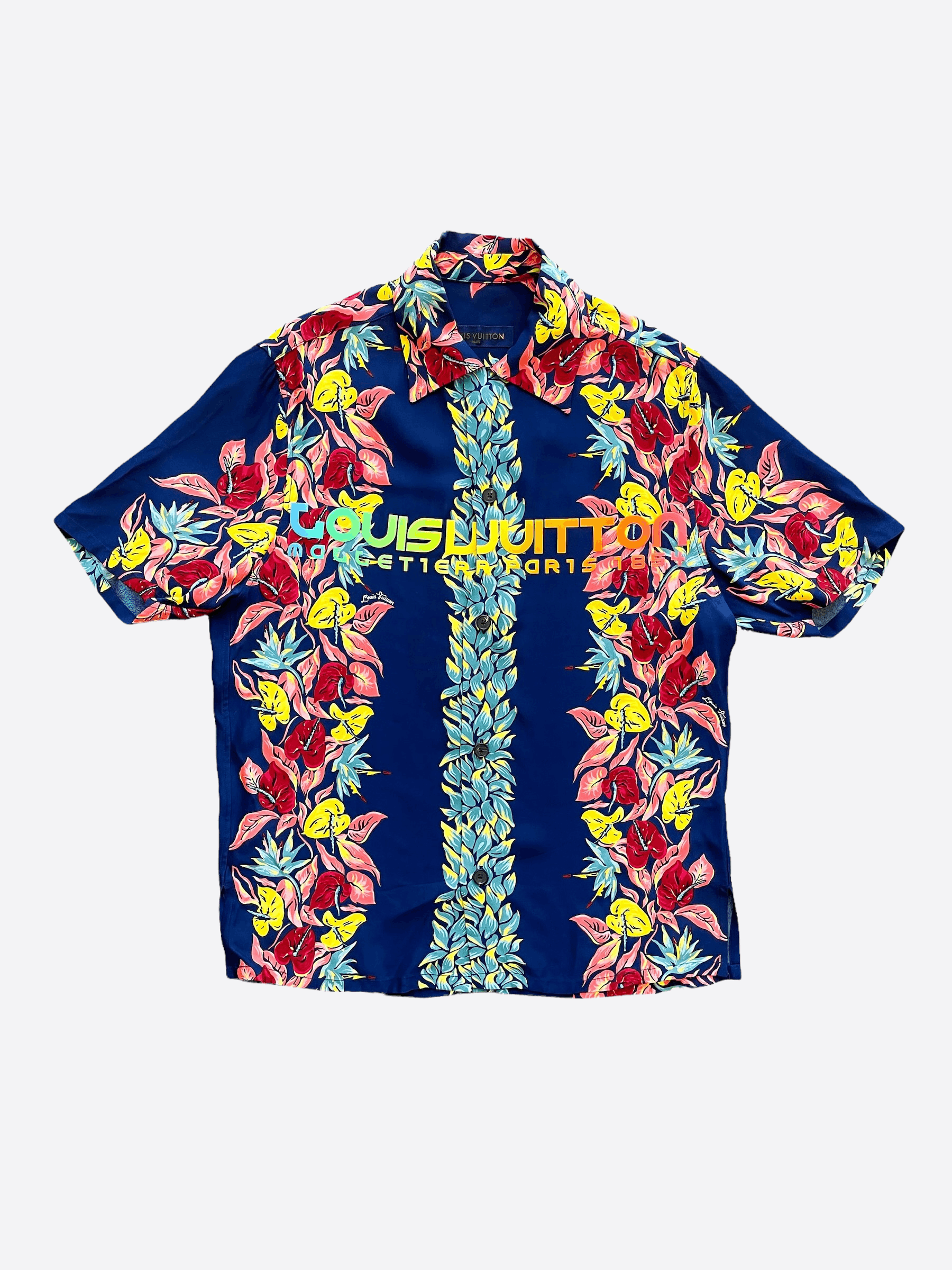 Pre-owned Navy Blue Split Hawaiian Galaxy Print Silk Shirt Xl