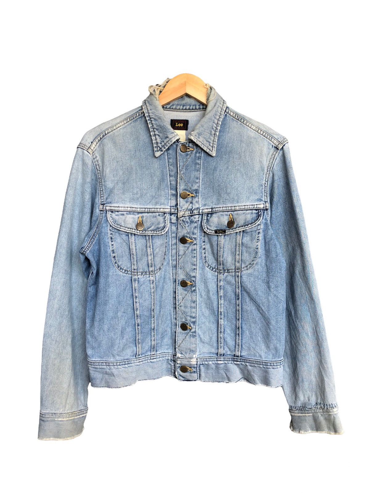 image of Vintage 80's Lee Raider Distressed Denim Trucker Jackets in Blue, Men's (Size Medium)