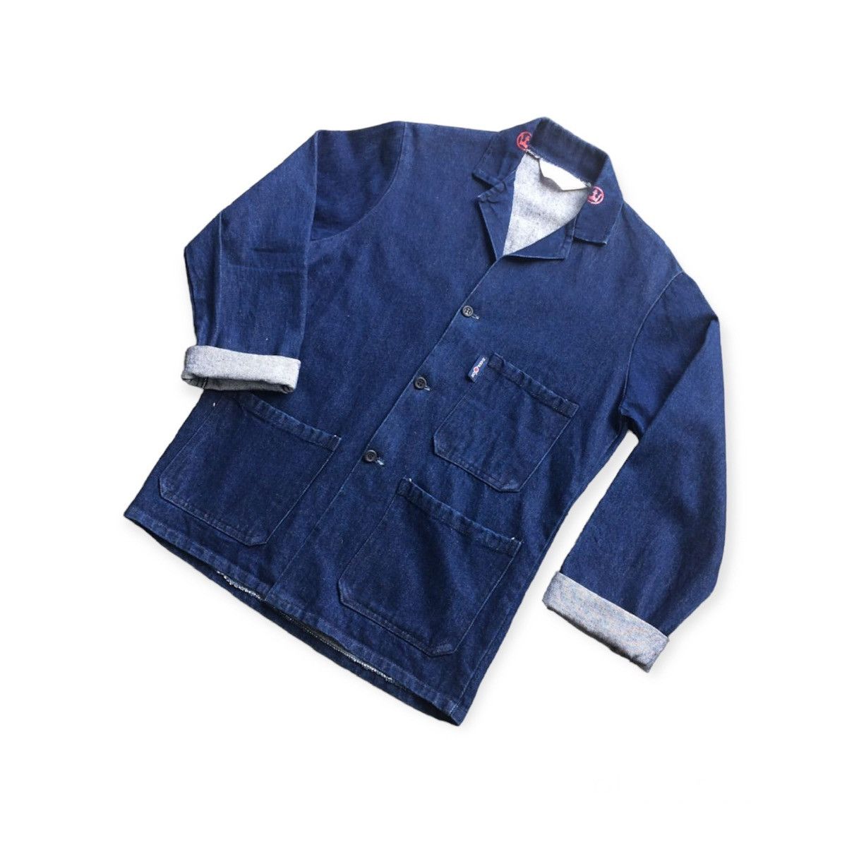 image of Denim Jacket x Vintage Harpoon British Work Wear Denim Chore Jacket in Blue, Men's (Size Large)