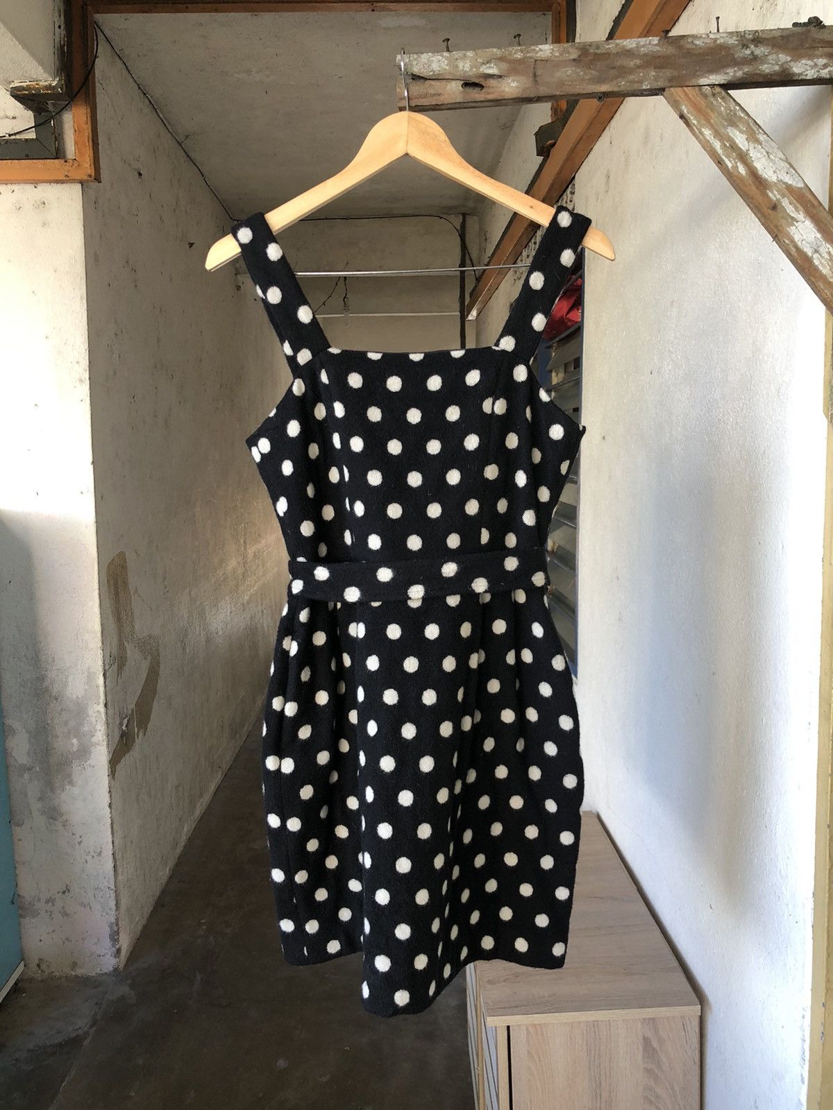 agnes b. Nice❗️Agnes B. Wool Polka Dot Black Dress Belted Size XS / US 0-2 / IT 36-38 - 3 Thumbnail