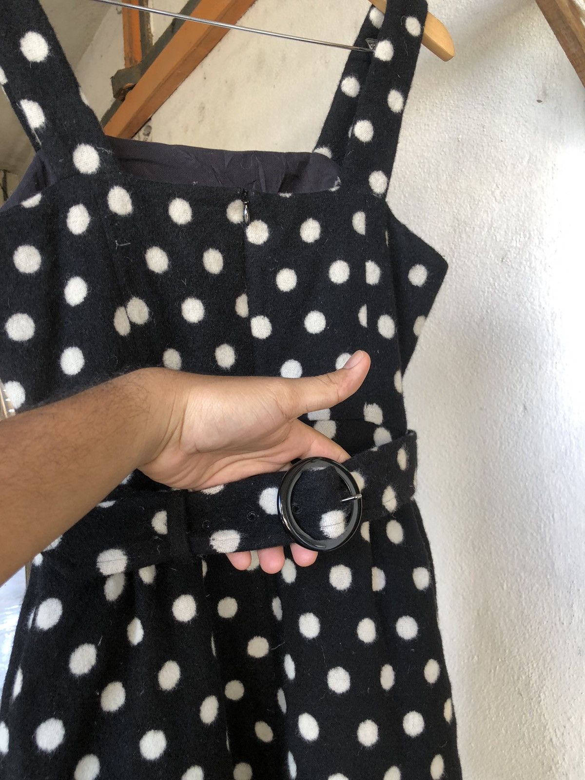 agnes b. Nice❗️Agnes B. Wool Polka Dot Black Dress Belted Size XS / US 0-2 / IT 36-38 - 15 Thumbnail
