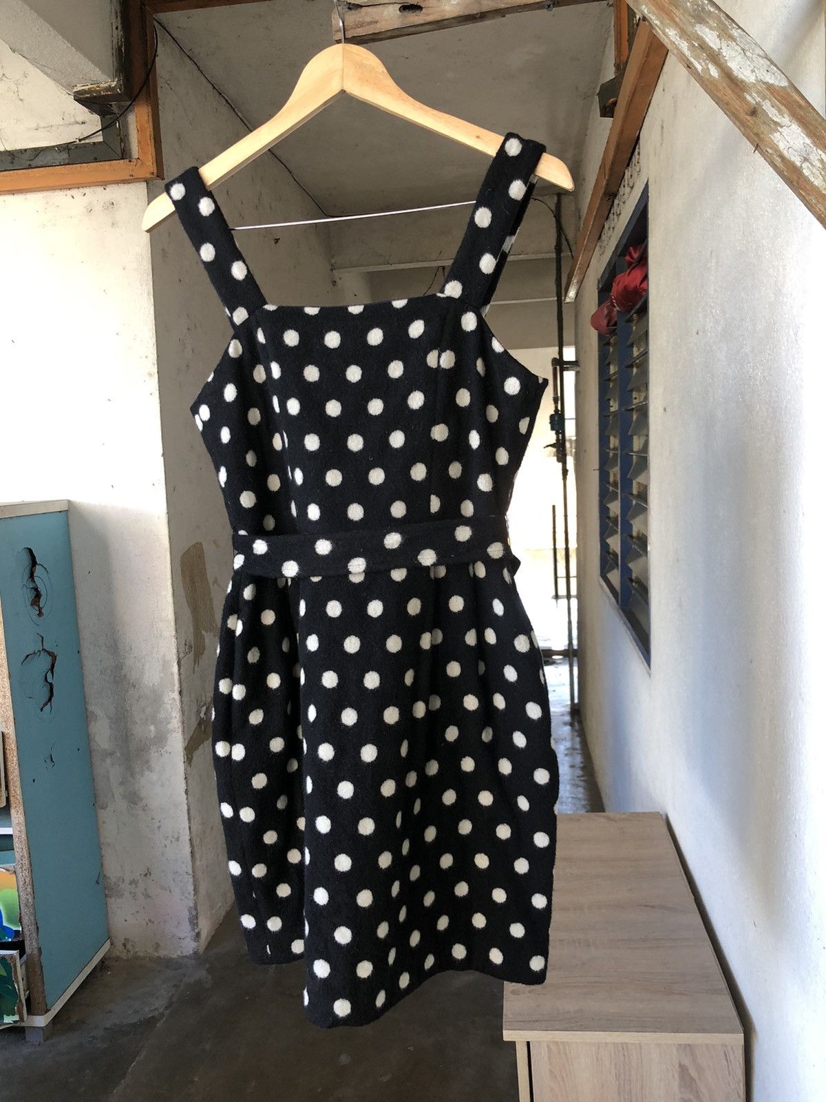 agnes b. Nice❗️Agnes B. Wool Polka Dot Black Dress Belted Size XS / US 0-2 / IT 36-38 - 5 Thumbnail