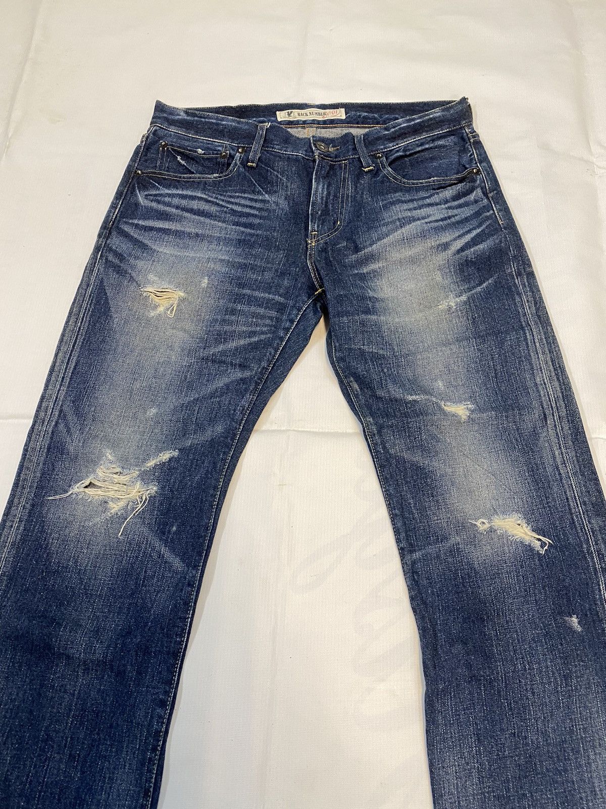 Japanese Brand Back Number Distressed Denim Nice Design Jean Size US 33 - 3 Thumbnail