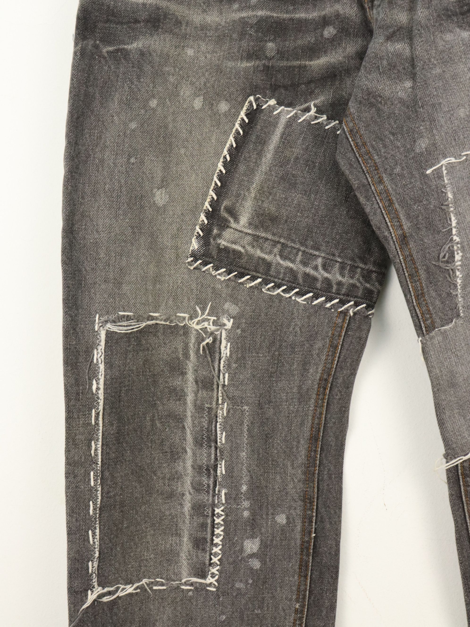 Designer Scattered Paint Patchwork Boro Sashiko Inspired Jeans Pants Size US 32 / EU 48 - 9 Thumbnail