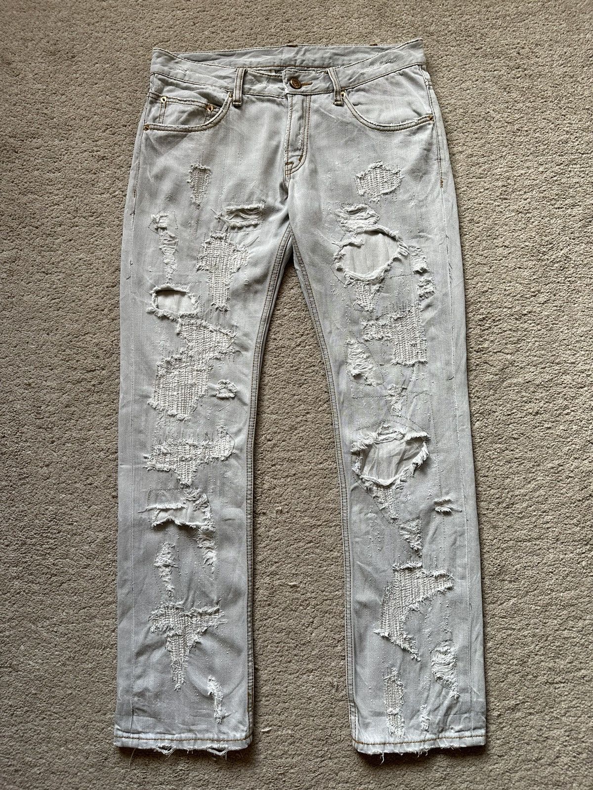 image of Distressed Denim 2000S Steel Blue Japan Like Undercover Crash Denim Jeans in Light Grey (Size 32)