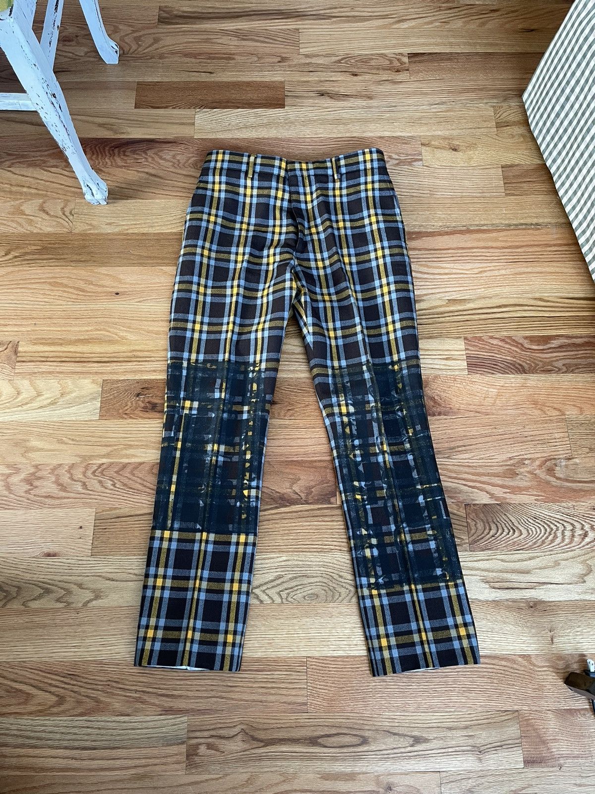 image of Calvin Klein 205W39Nyc Andy Warhol Plaid Print Wool Pants in Yellow Plaid, Men's (Size 32)