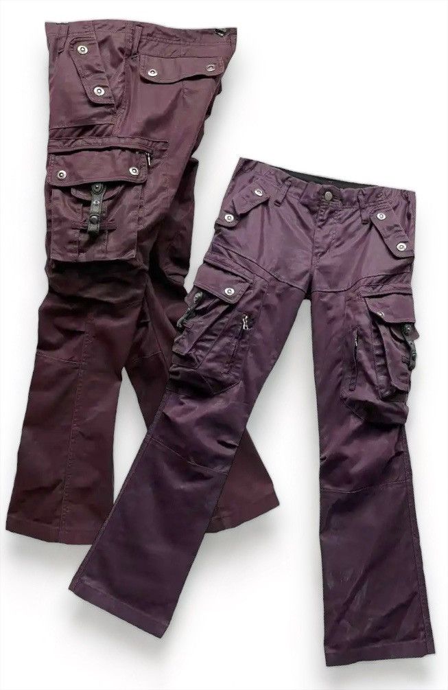 image of Avant Garde x Tornado Mart 90’S Tornado Mart Waxed Cotton Bondage Pocket Cargo Flared in Dark Purpl