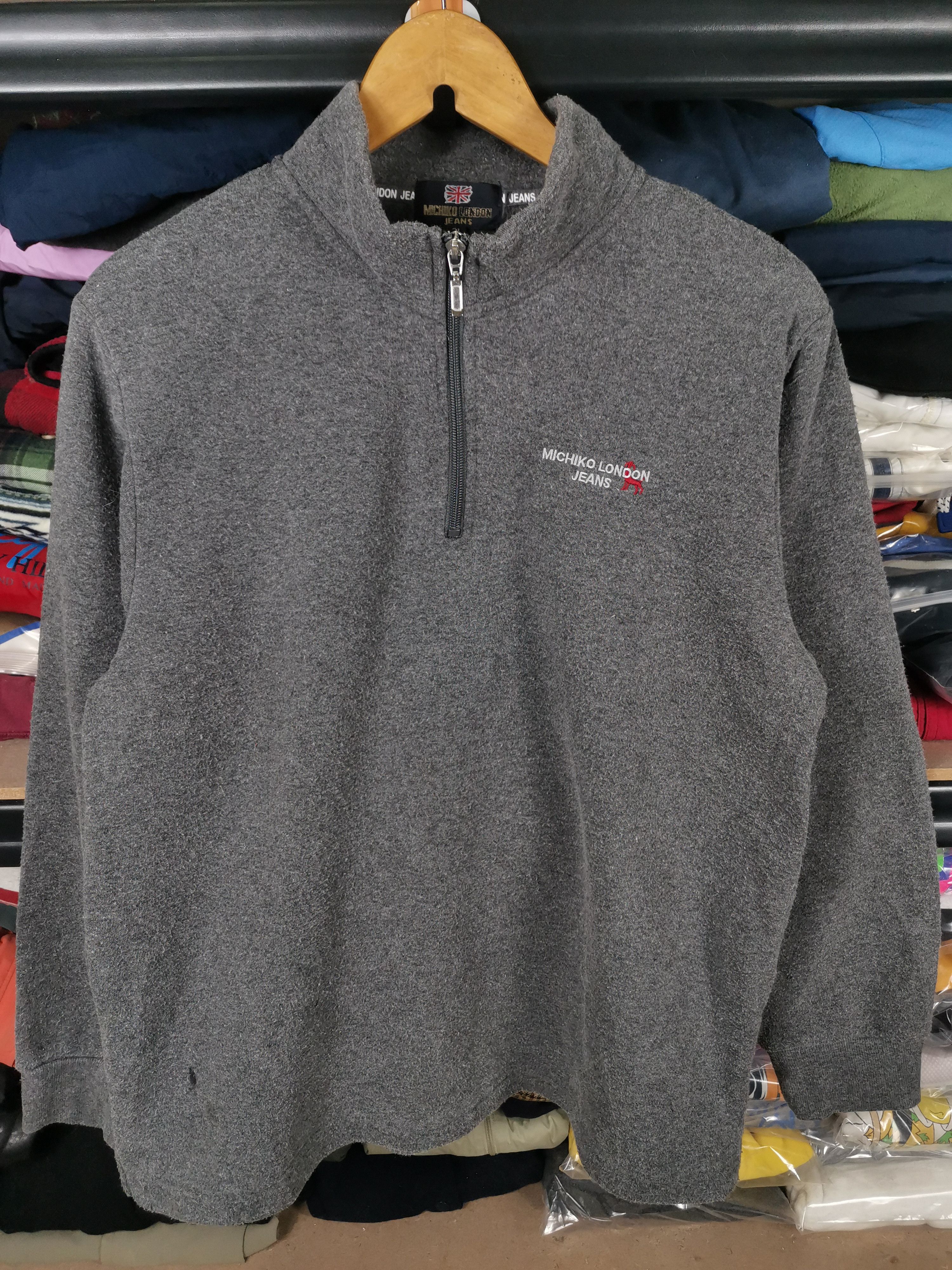 image of Michiko Koshino London x Vintage 90's Michiko London Fleece Half Zipper Sweater in Grey (Size XL)