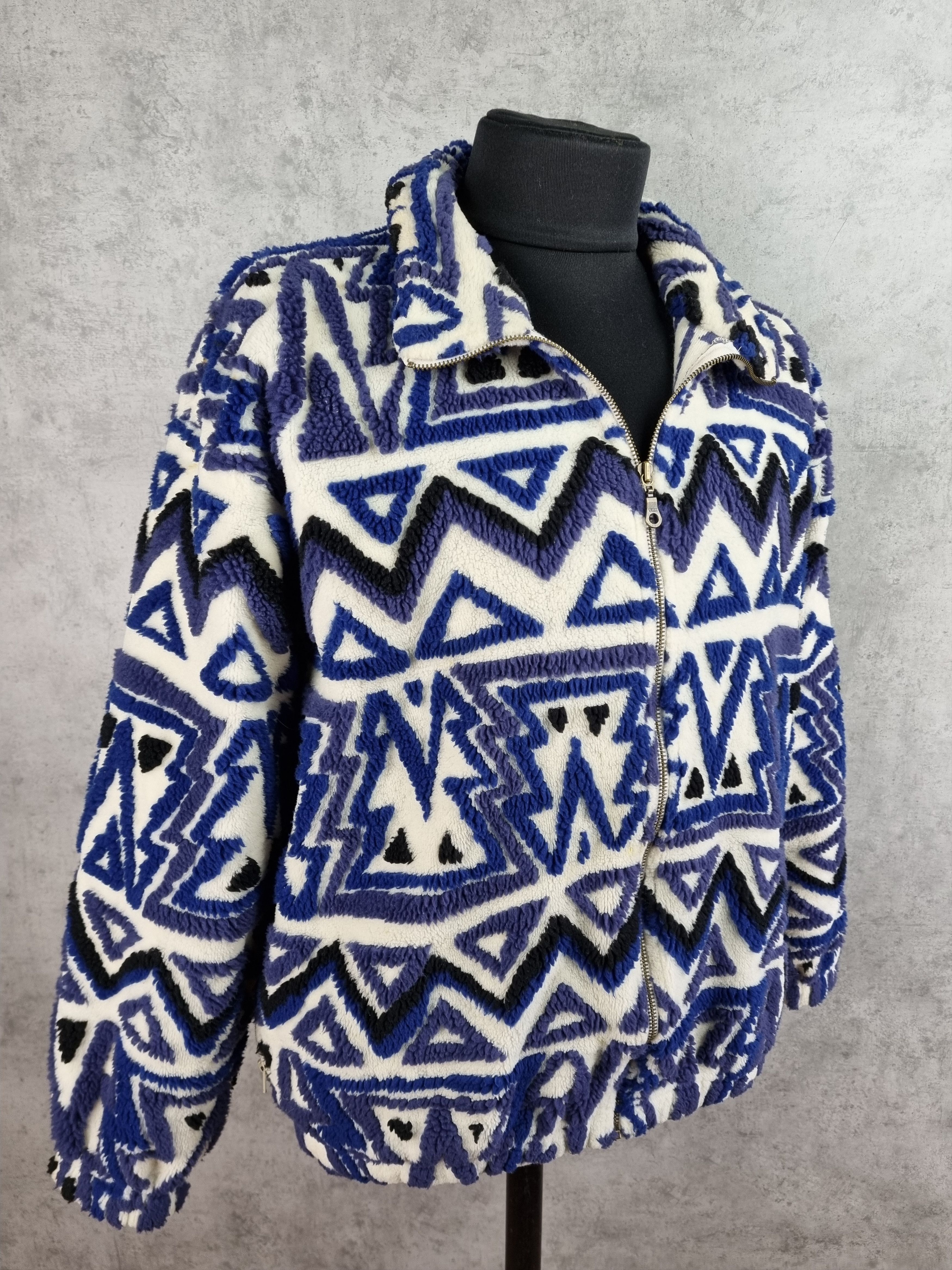 Sergio Tacchini 90s SERGIO TACCHINI Abstract Deep Pile Fleece Jacket RARE! Size US XL / EU 56 / 4 - 2 Thumbnail