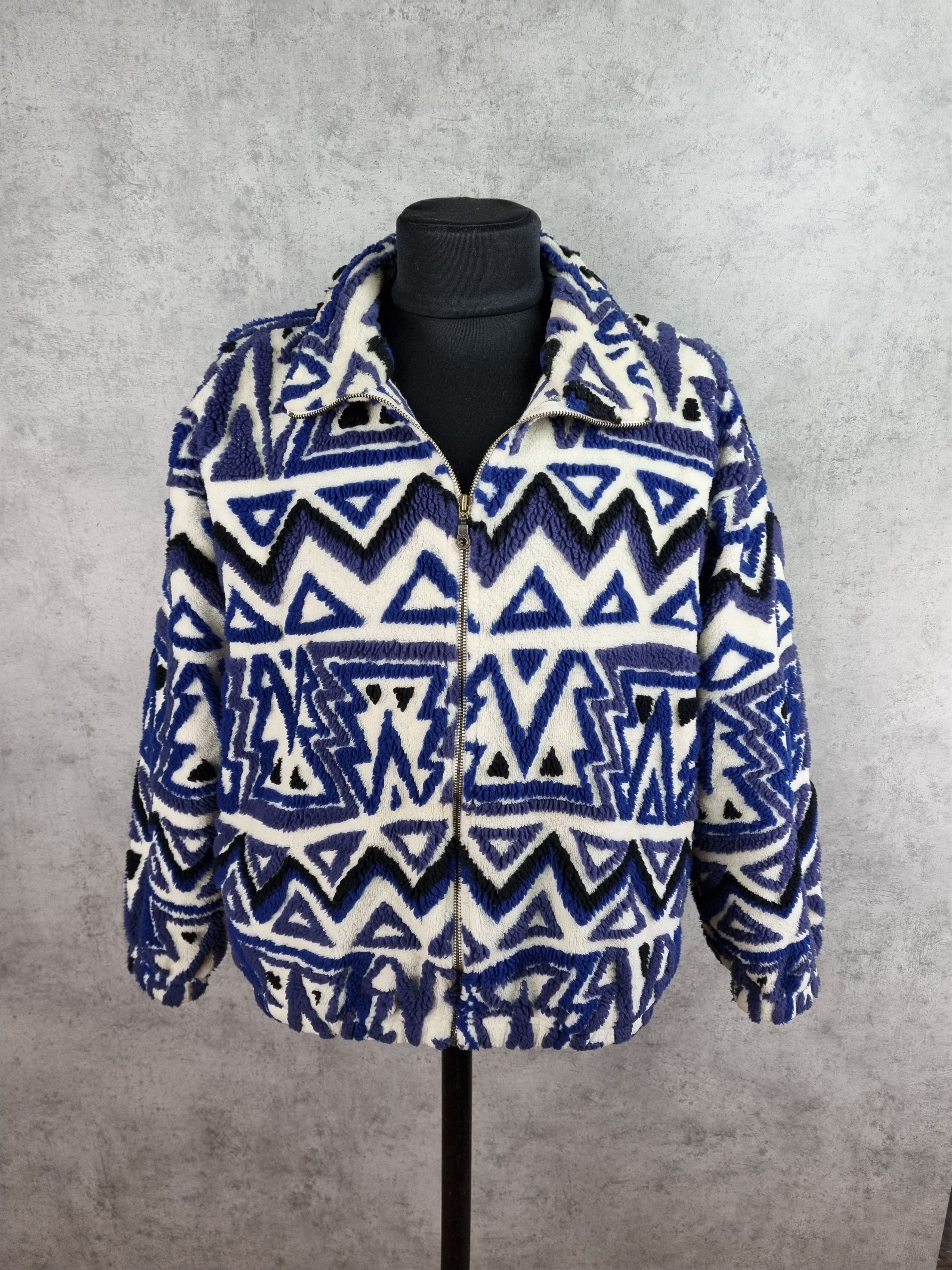 Sergio Tacchini 90s SERGIO TACCHINI Abstract Deep Pile Fleece Jacket RARE! Size US XL / EU 56 / 4 - 6 Thumbnail