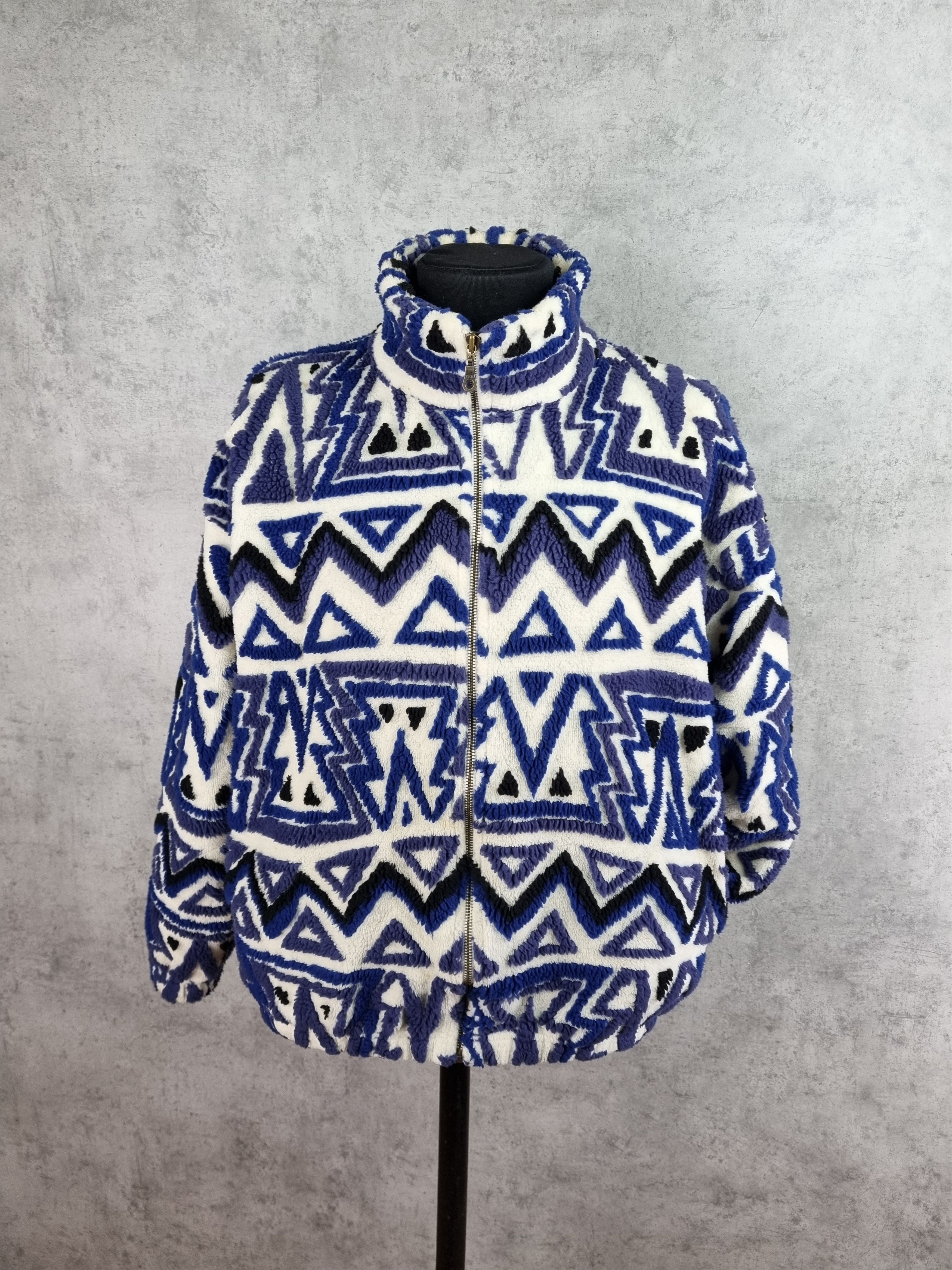 Sergio Tacchini 90s SERGIO TACCHINI Abstract Deep Pile Fleece Jacket RARE! Size US XL / EU 56 / 4 - 4 Thumbnail