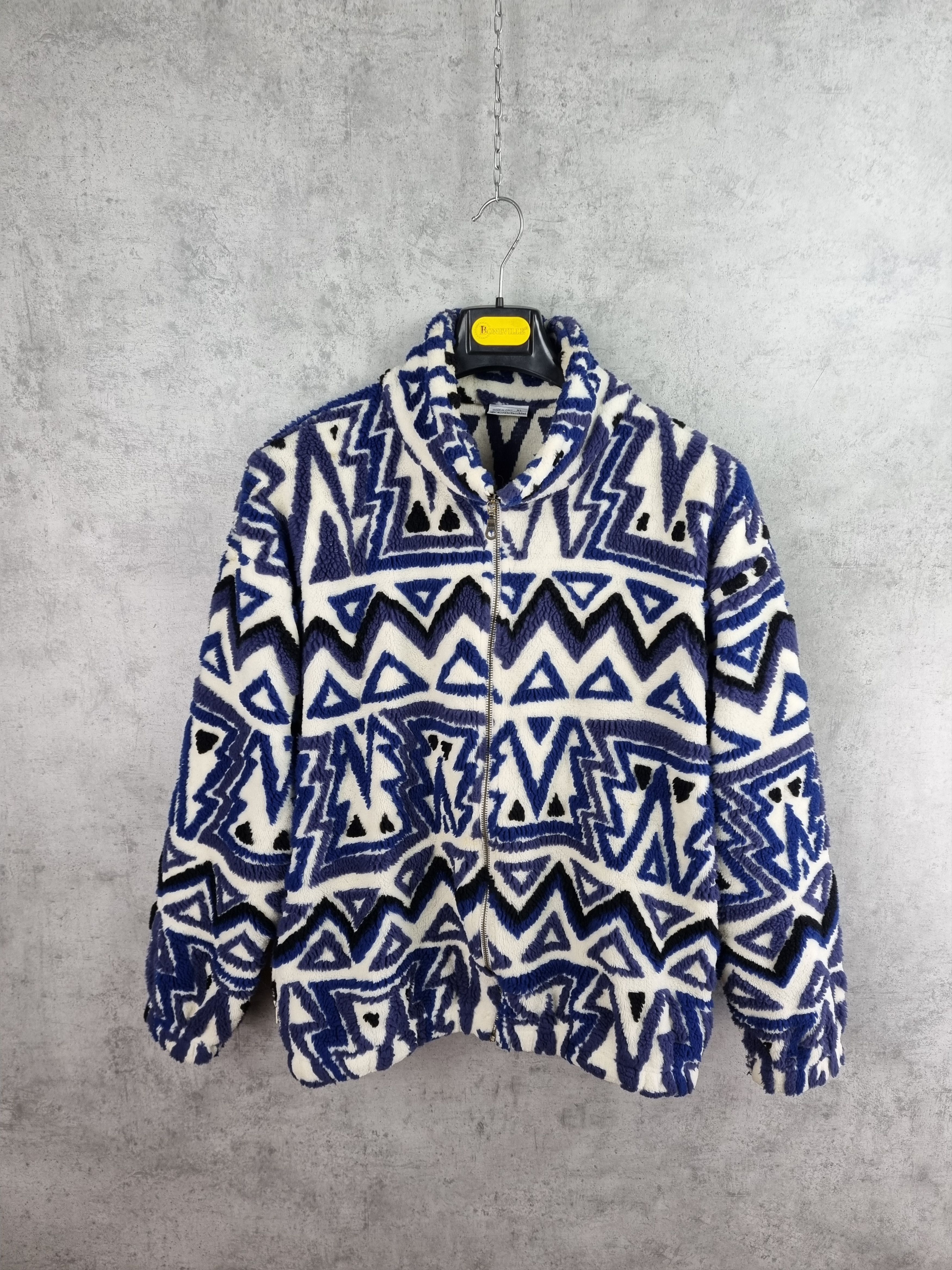 Sergio Tacchini 90s SERGIO TACCHINI Abstract Deep Pile Fleece Jacket RARE! Size US XL / EU 56 / 4 - 1 Thumbnail