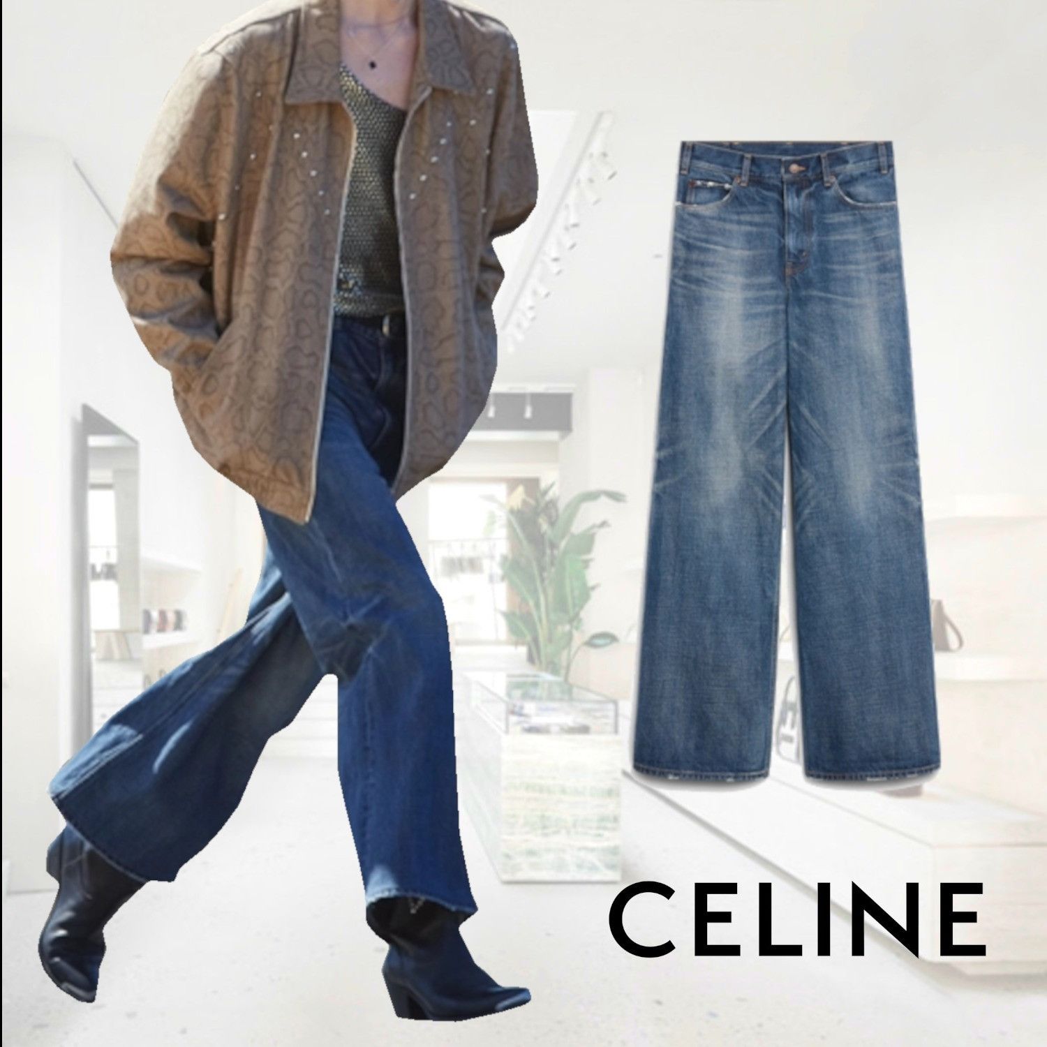 CELINE Flare Surf Half Denim pants jeans N270 930F 07PU blue 27