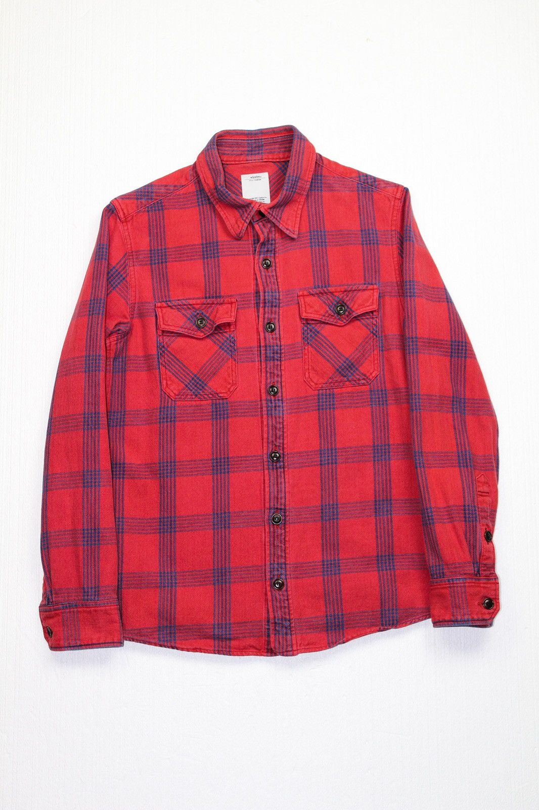 image of Visvim Black Elk Flannel (Indigo Check) in Red, Men's (Size Small)