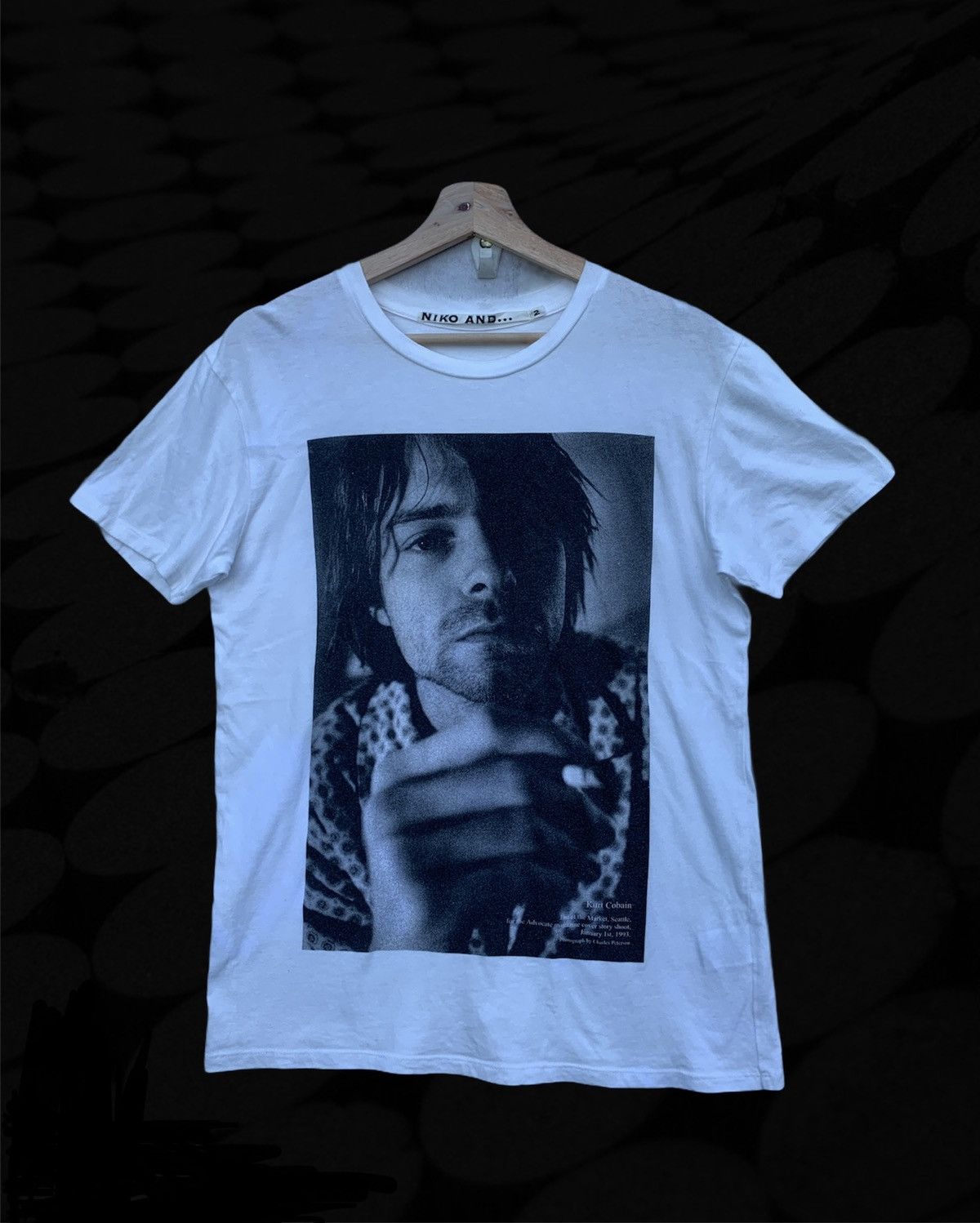 image of Band Tees x Kurt Cobain Niko And Kurt Cobain Overprint in White, Men's (Size Medium)