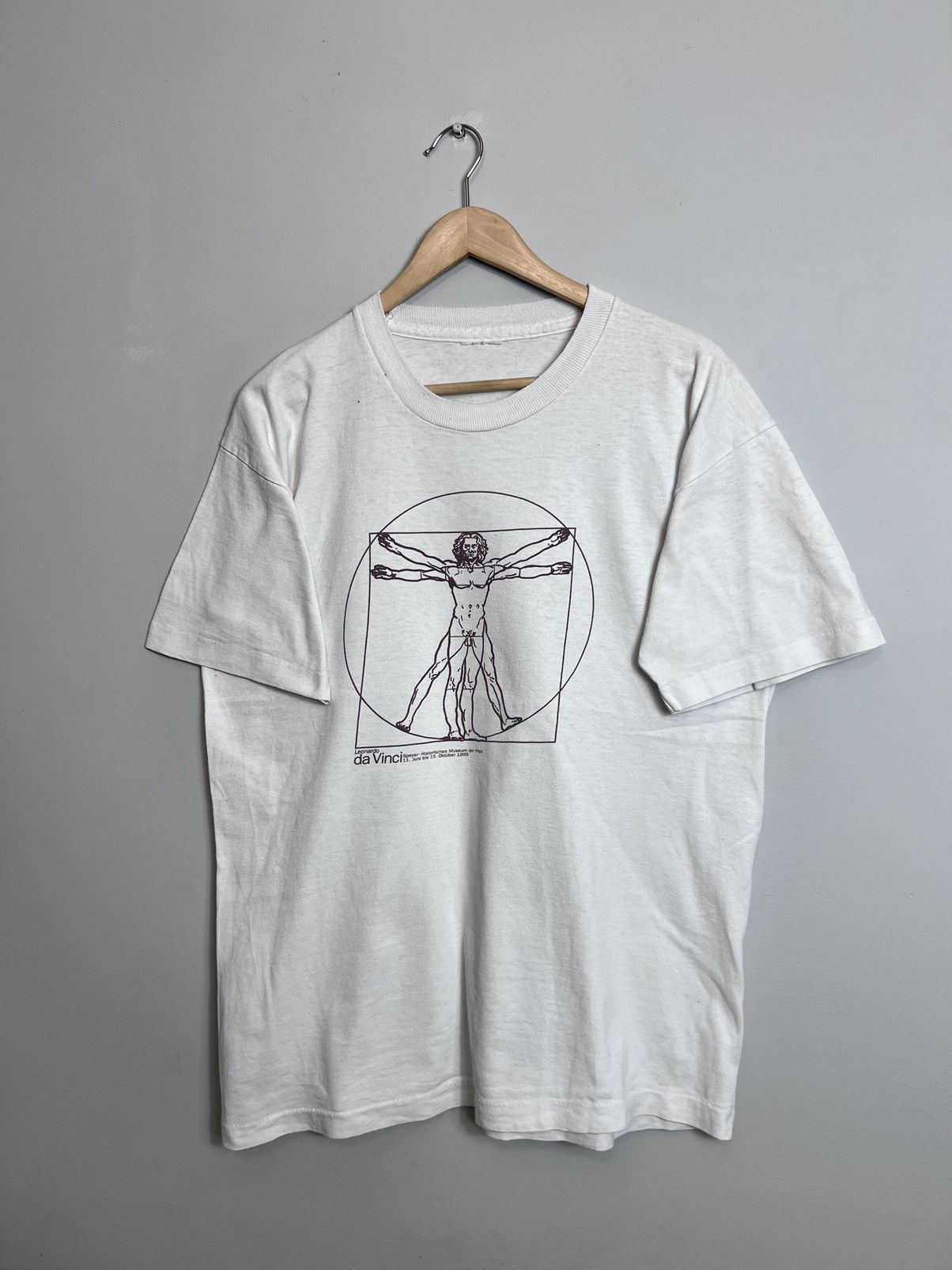 image of Art Vintage 90's 1995 Leonardo Da Vinci Vitruvian Man T-Shirt in White, Men's (Size Large)