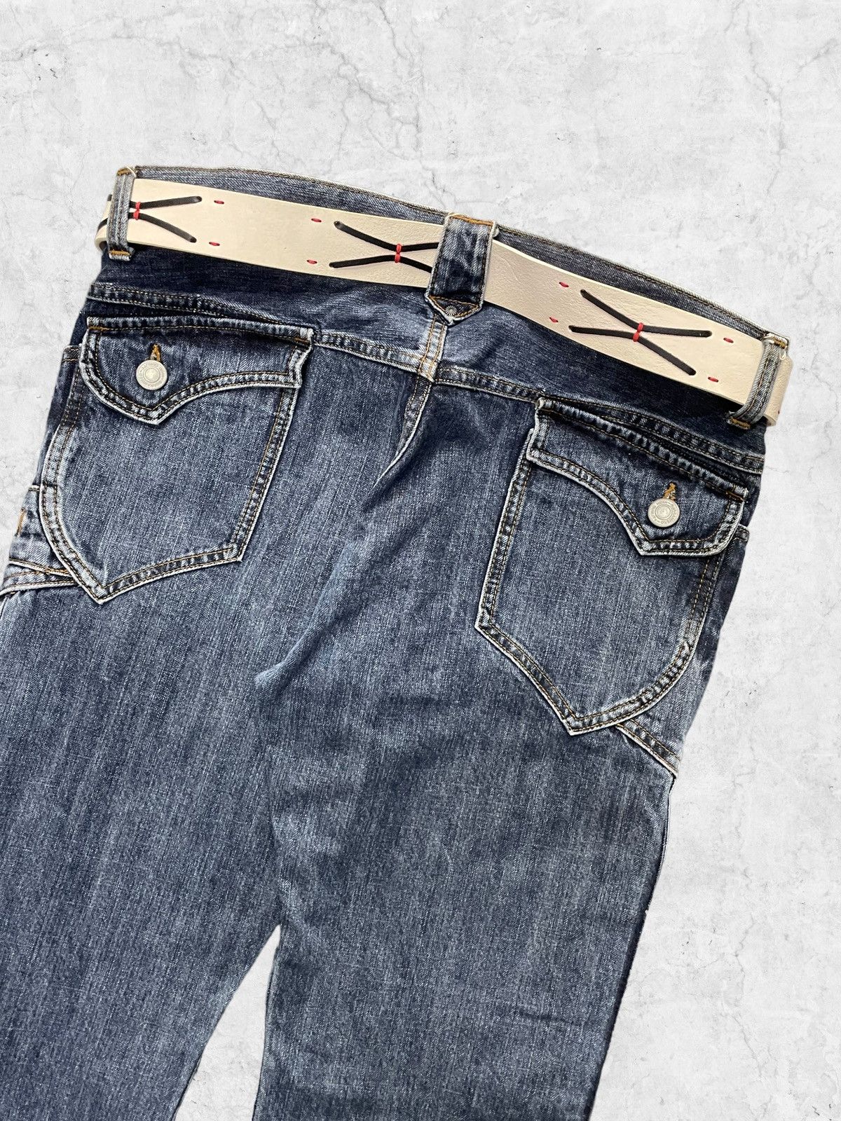 If Six Was Nine × In The Attic × Le Grande Bleu (L.G.B.) Real Cloth Japan Flared Poems Laces Denim With Leather Belt Size US 34 / EU 50 - 8 Thumbnail