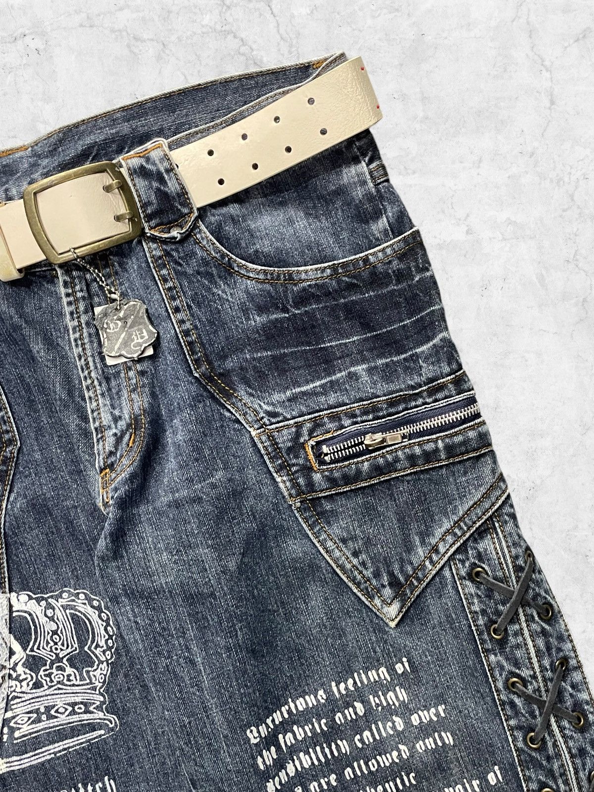 If Six Was Nine × In The Attic × Le Grande Bleu (L.G.B.) Real Cloth Japan Flared Poems Laces Denim With Leather Belt Size US 34 / EU 50 - 4 Thumbnail