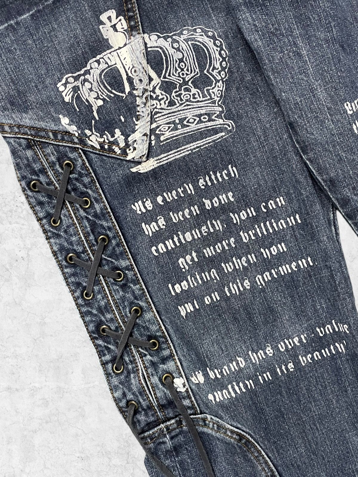 If Six Was Nine × In The Attic × Le Grande Bleu (L.G.B.) Real Cloth Japan Flared Poems Laces Denim With Leather Belt Size US 34 / EU 50 - 6 Thumbnail